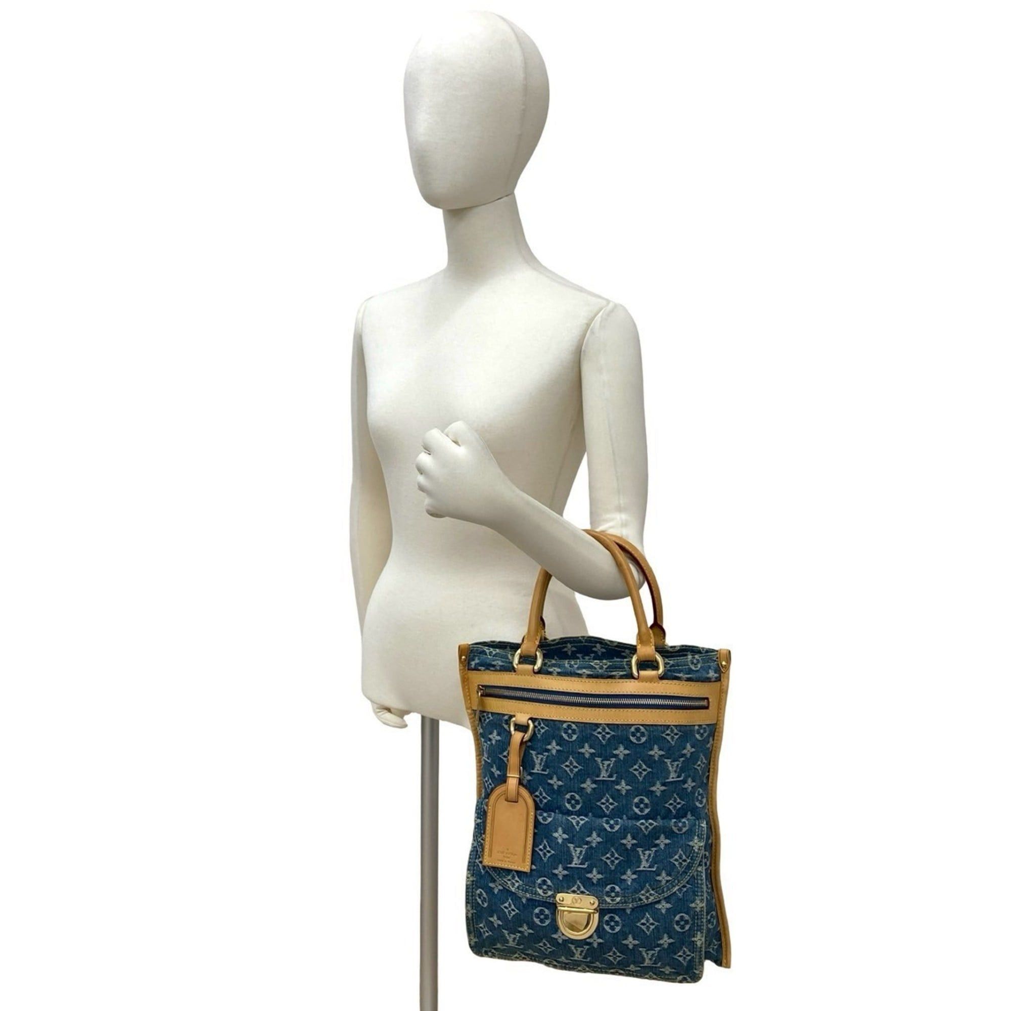 Louis Vuitton Louis Vuitton Flat Shopper Monogram Denim Leather Tote Bag Handbag Blue Beige 54241 Size ONE SIZE - 2 Thumbnail
