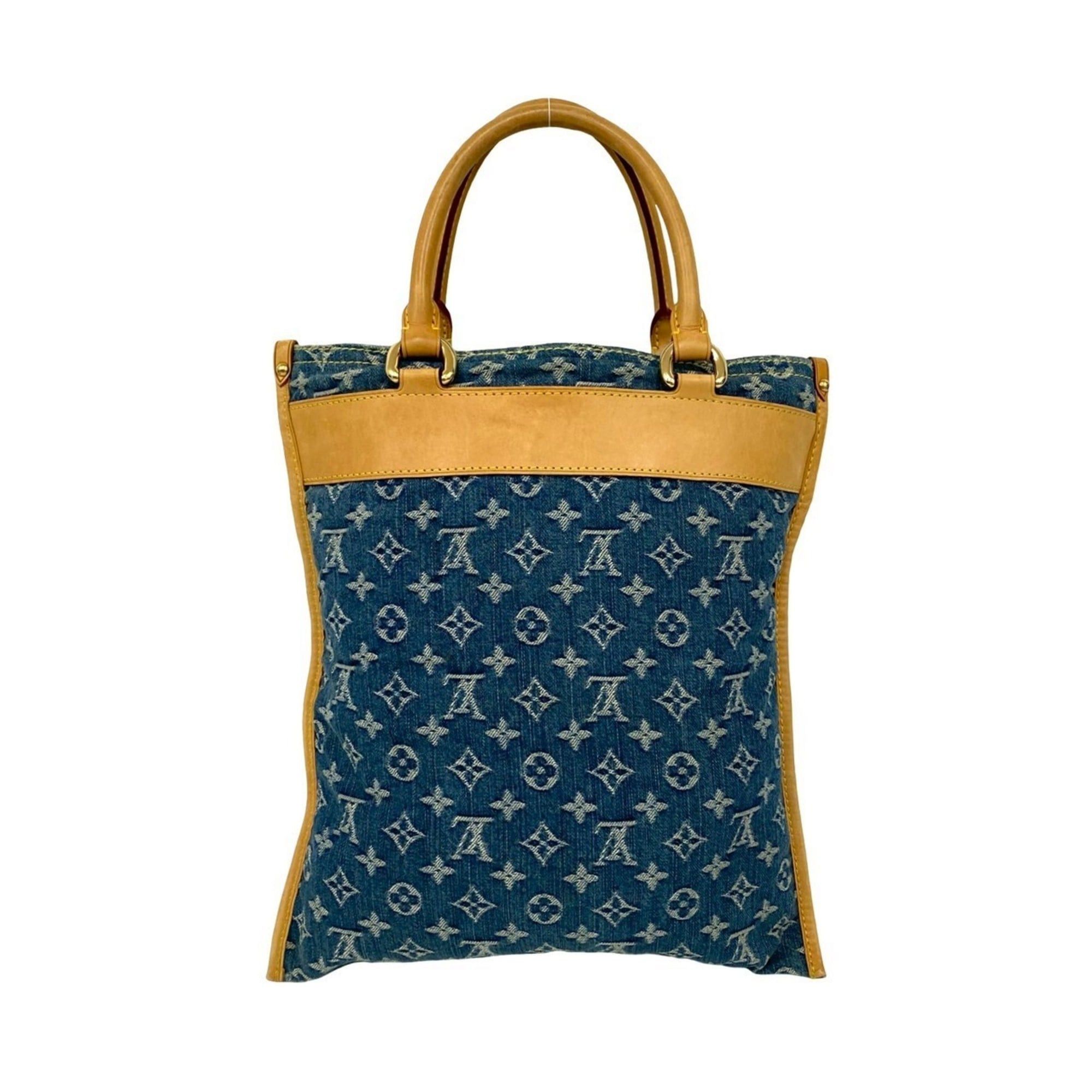 Louis Vuitton Louis Vuitton Flat Shopper Monogram Denim Leather Tote Bag Handbag Blue Beige 54241 Size ONE SIZE - 3 Thumbnail