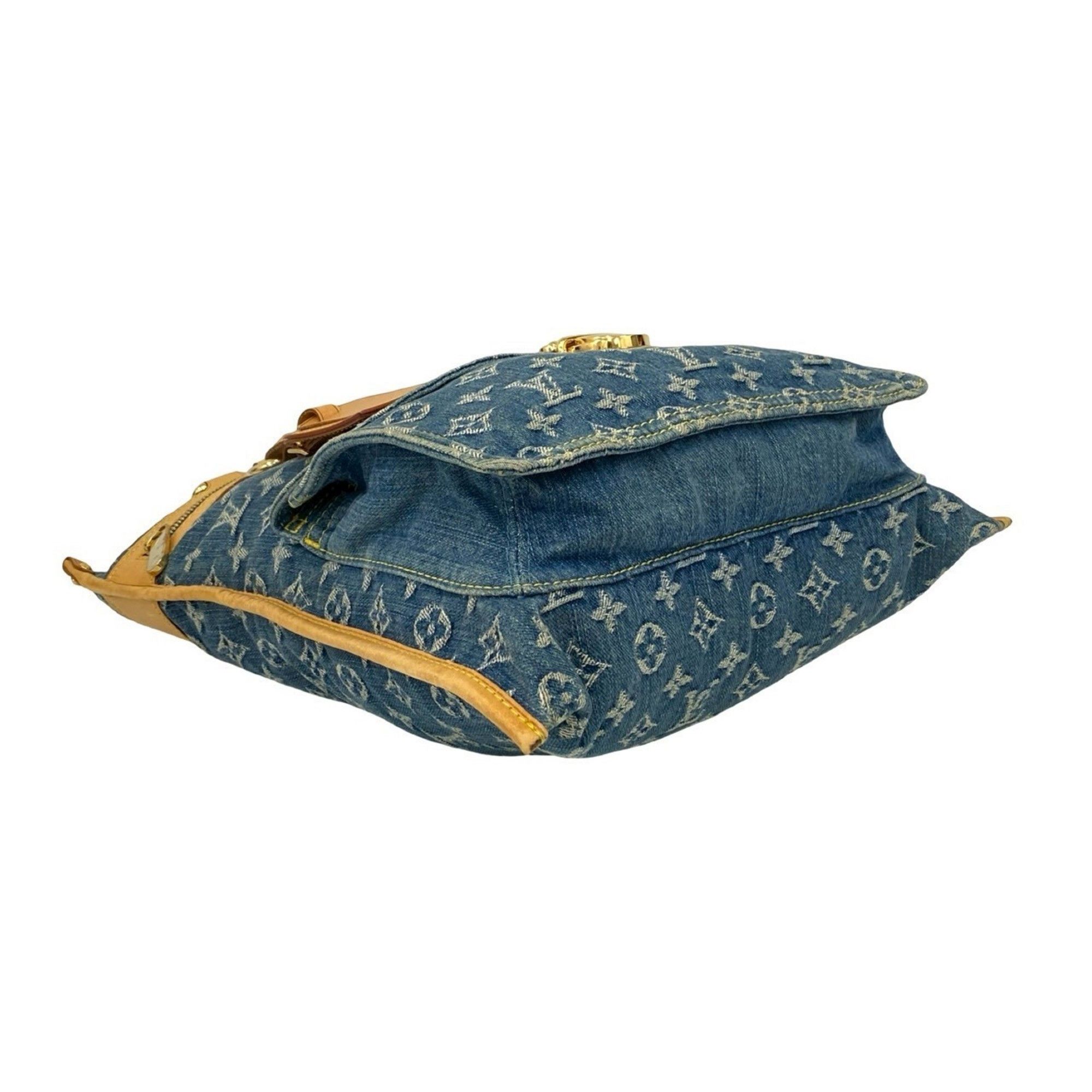 Louis Vuitton Louis Vuitton Flat Shopper Monogram Denim Leather Tote Bag Handbag Blue Beige 54241 Size ONE SIZE - 7 Thumbnail