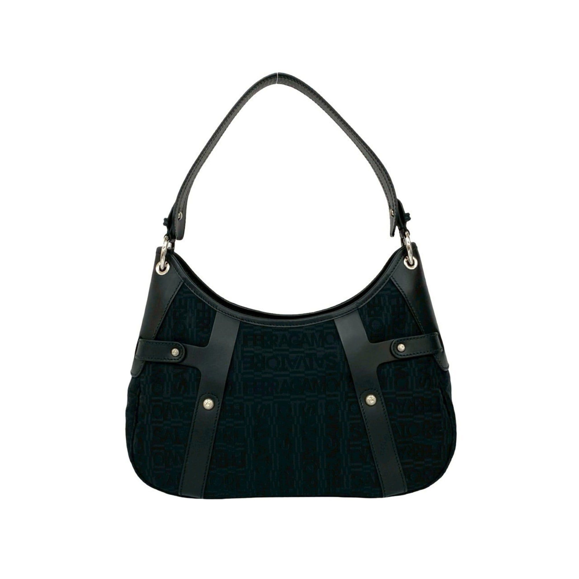 Salvatore Ferragamo Salvatore Ferragamo Leather Canvas One Semi Shoulder Bag, Black, 61503 Size ONE SIZE - 3 Thumbnail