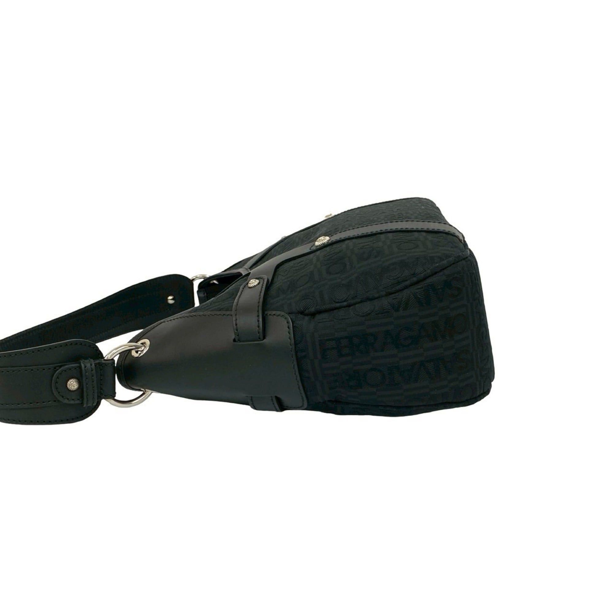 Salvatore Ferragamo Salvatore Ferragamo Leather Canvas One Semi Shoulder Bag, Black, 61503 Size ONE SIZE - 5 Thumbnail