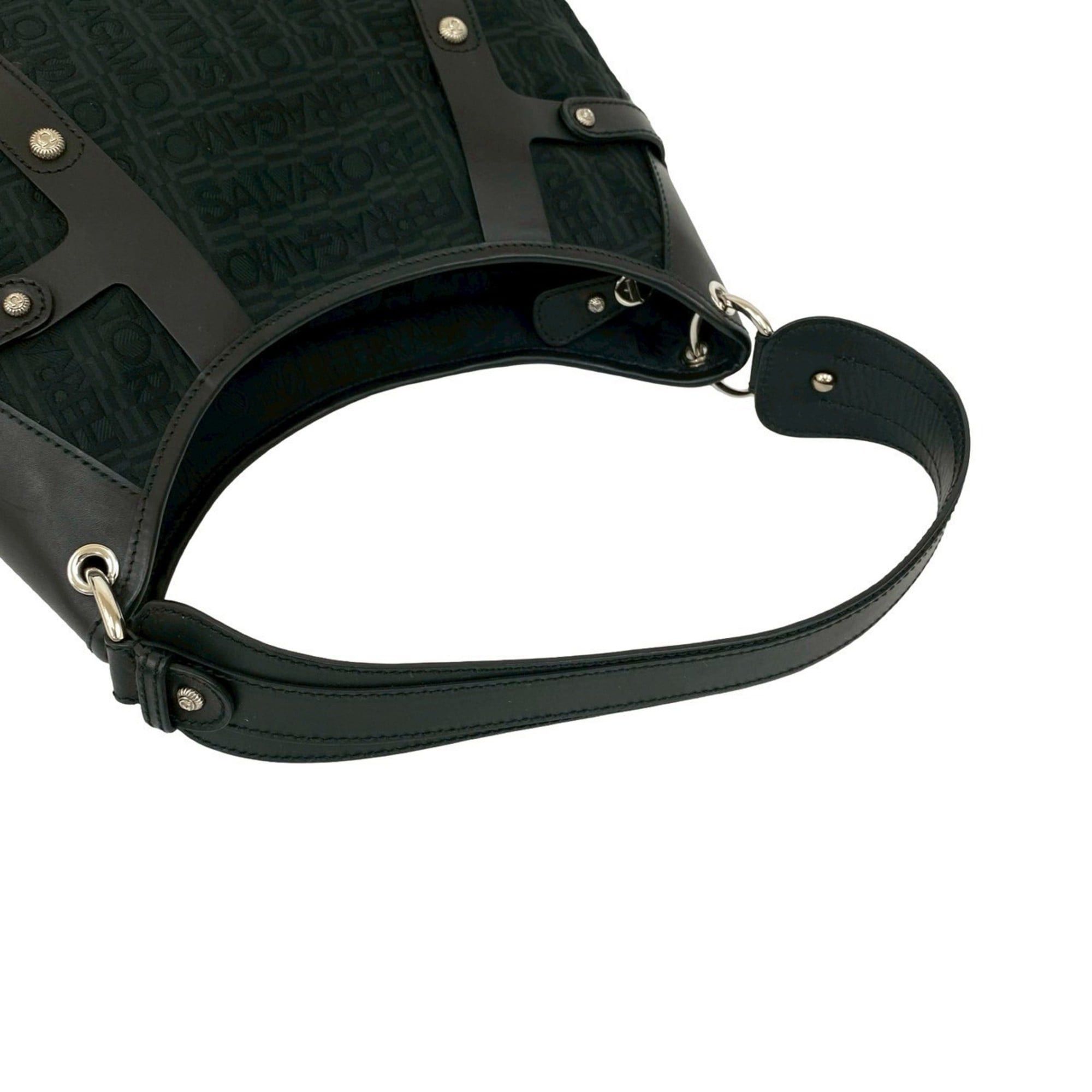 Salvatore Ferragamo Salvatore Ferragamo Leather Canvas One Semi Shoulder Bag, Black, 61503 Size ONE SIZE - 4 Thumbnail