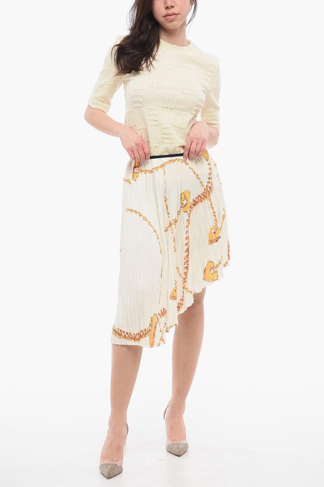 Burberry Asymmetric Pleated Skirt With Golden Pattern Size XS / US 0-2 / IT 36-38 - 3 Thumbnail