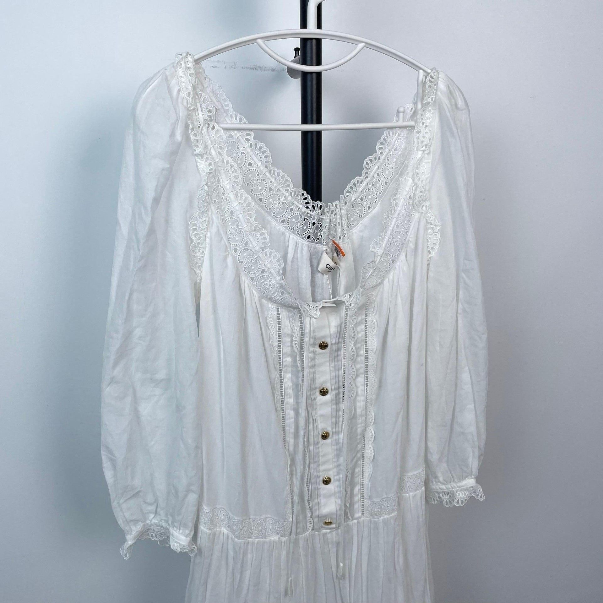 Celine Celine White Lace Embroidery Long Resort Dress Size S / US 4 / IT 40 - 3 Thumbnail