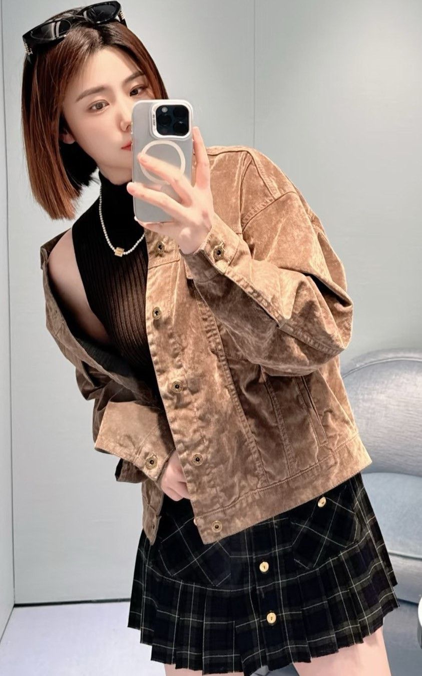 Miu Miu Miu Miu Khaki Velvet Denim Jacket Size M / US 6-8 / IT 42-44 - 2 Thumbnail