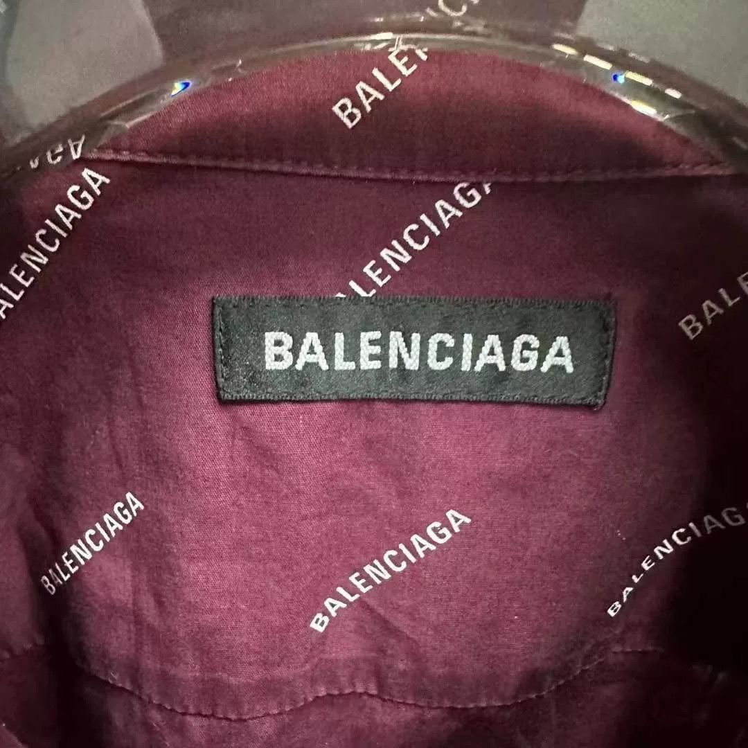 Balenciaga Balenciaga Burgundy All-Over Print Shirt Size 39 Size US XXS / EU 40 - 2 Thumbnail