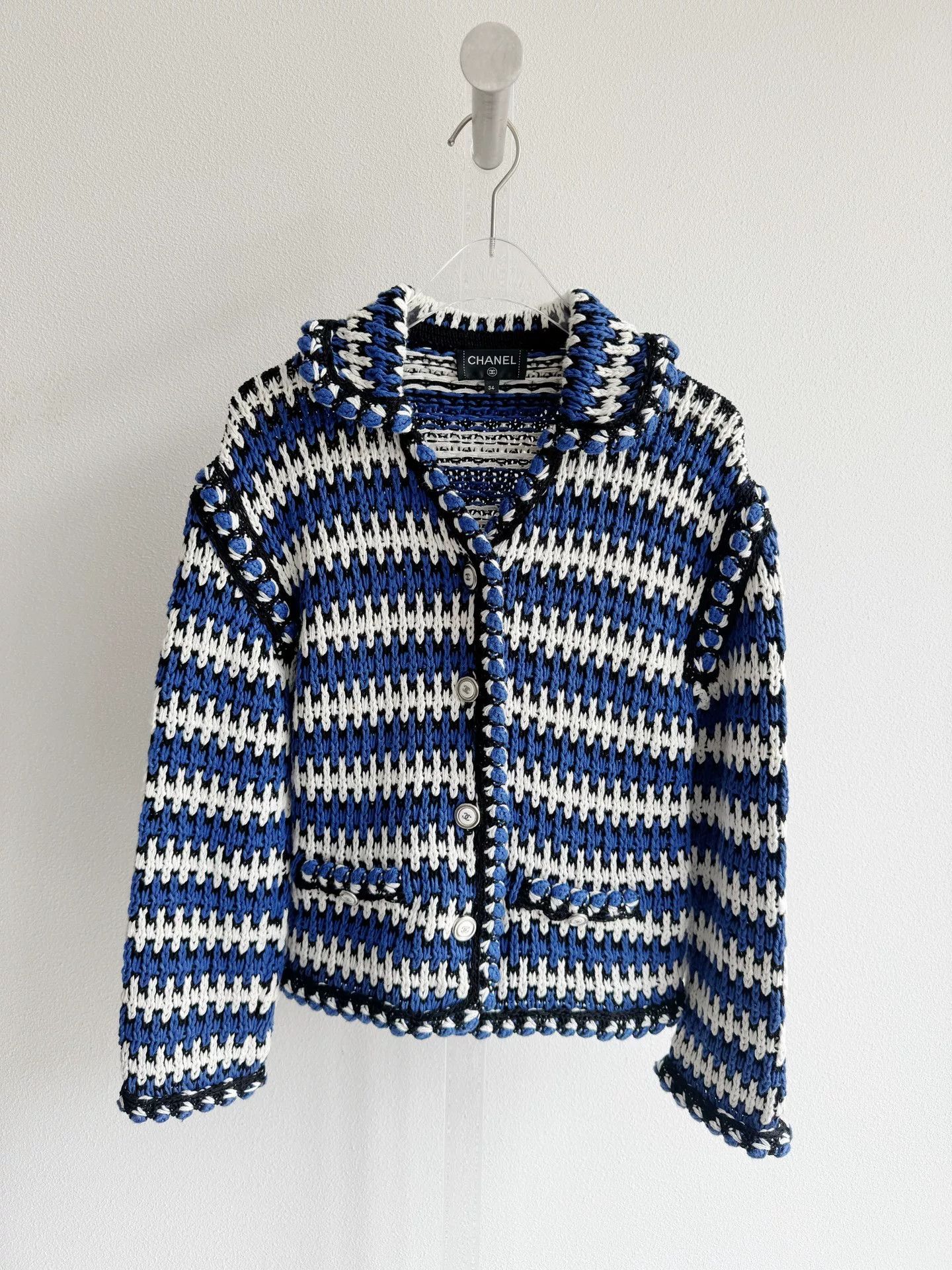 Chanel Chanel 21C Blue White Stripe Cardigan Size US M / EU 48-50 / 2 - 2 Thumbnail