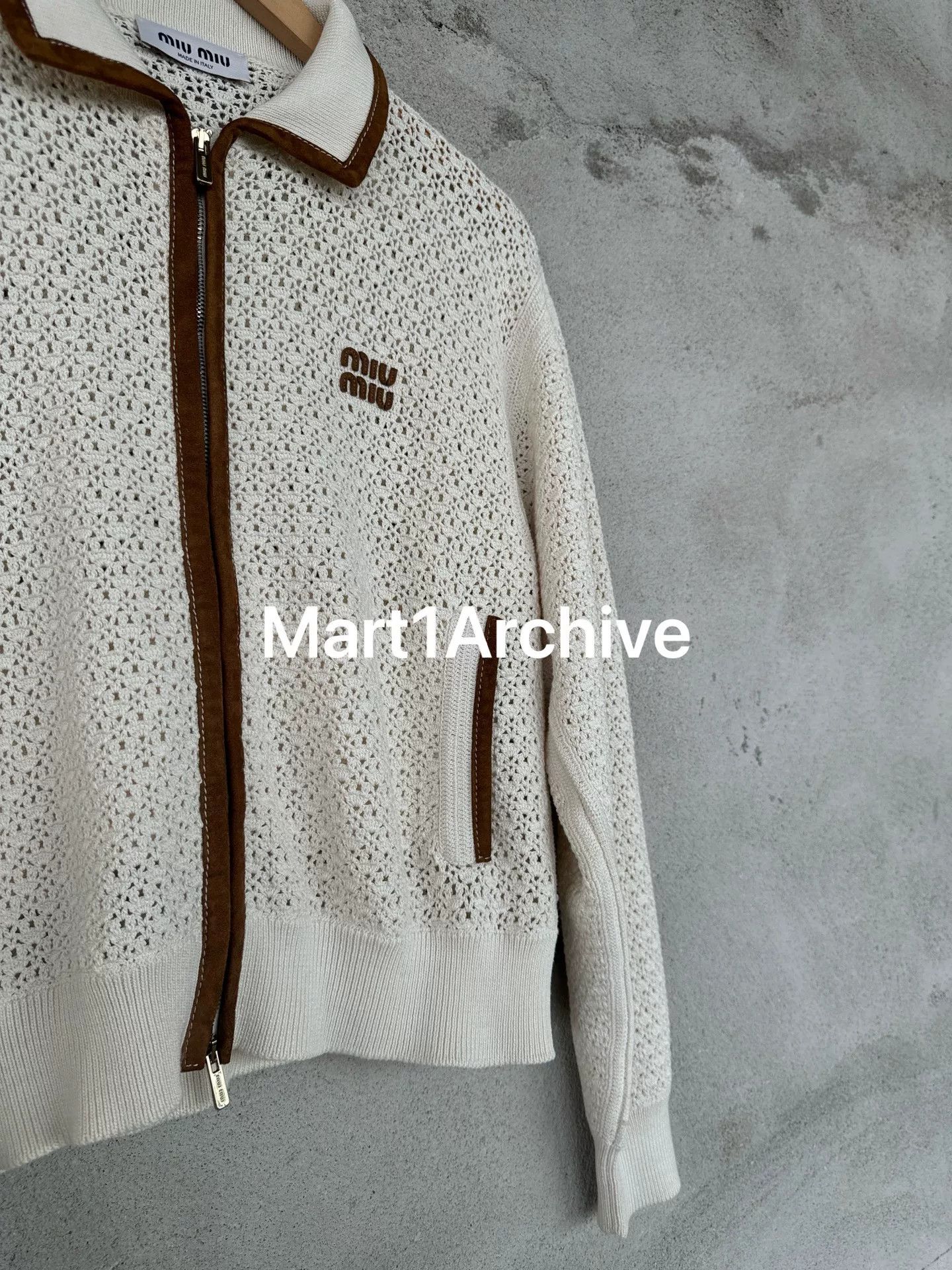 Miu Miu MiuMiu 25SS Crochet Leather Panel Cardigan Size M / US 6-8 / IT 42-44 - 3 Thumbnail