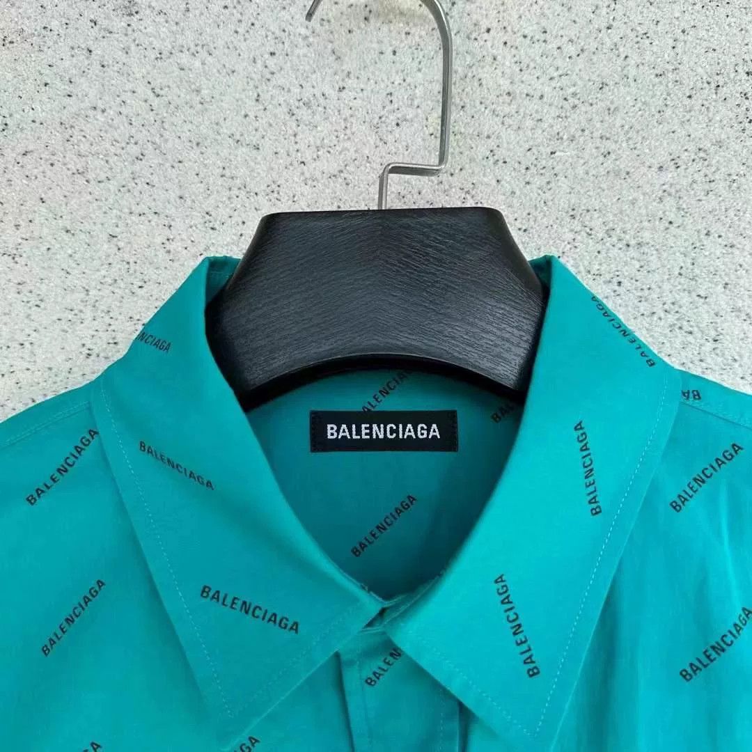 Balenciaga Balenciaga Lake Green All-Logo Shirt Size US S / EU 44-46 / 1 - 2 Thumbnail