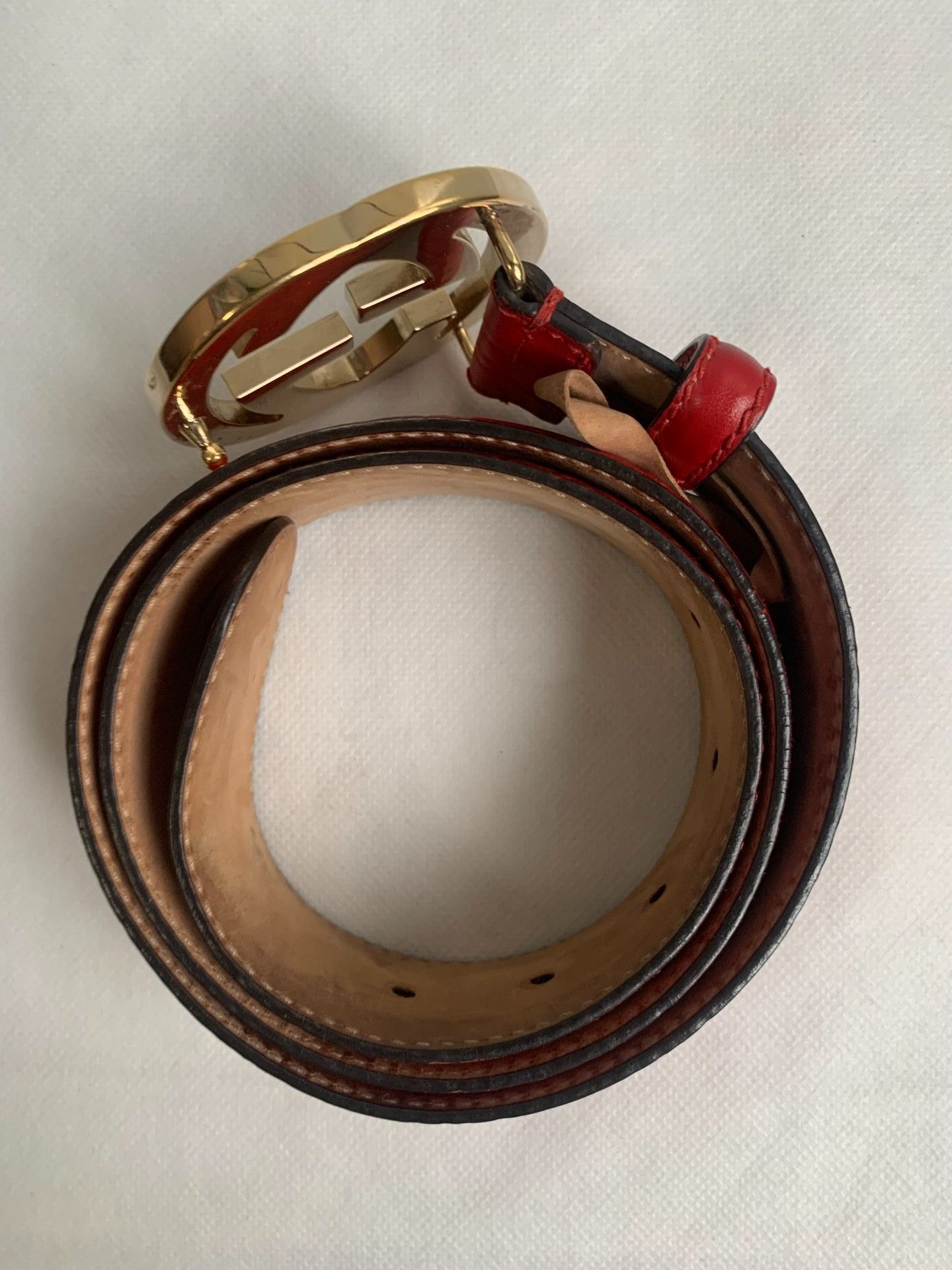 Gucci Gucci Red Double G Gold Buckle Belt Size ONE SIZE - 7 Thumbnail