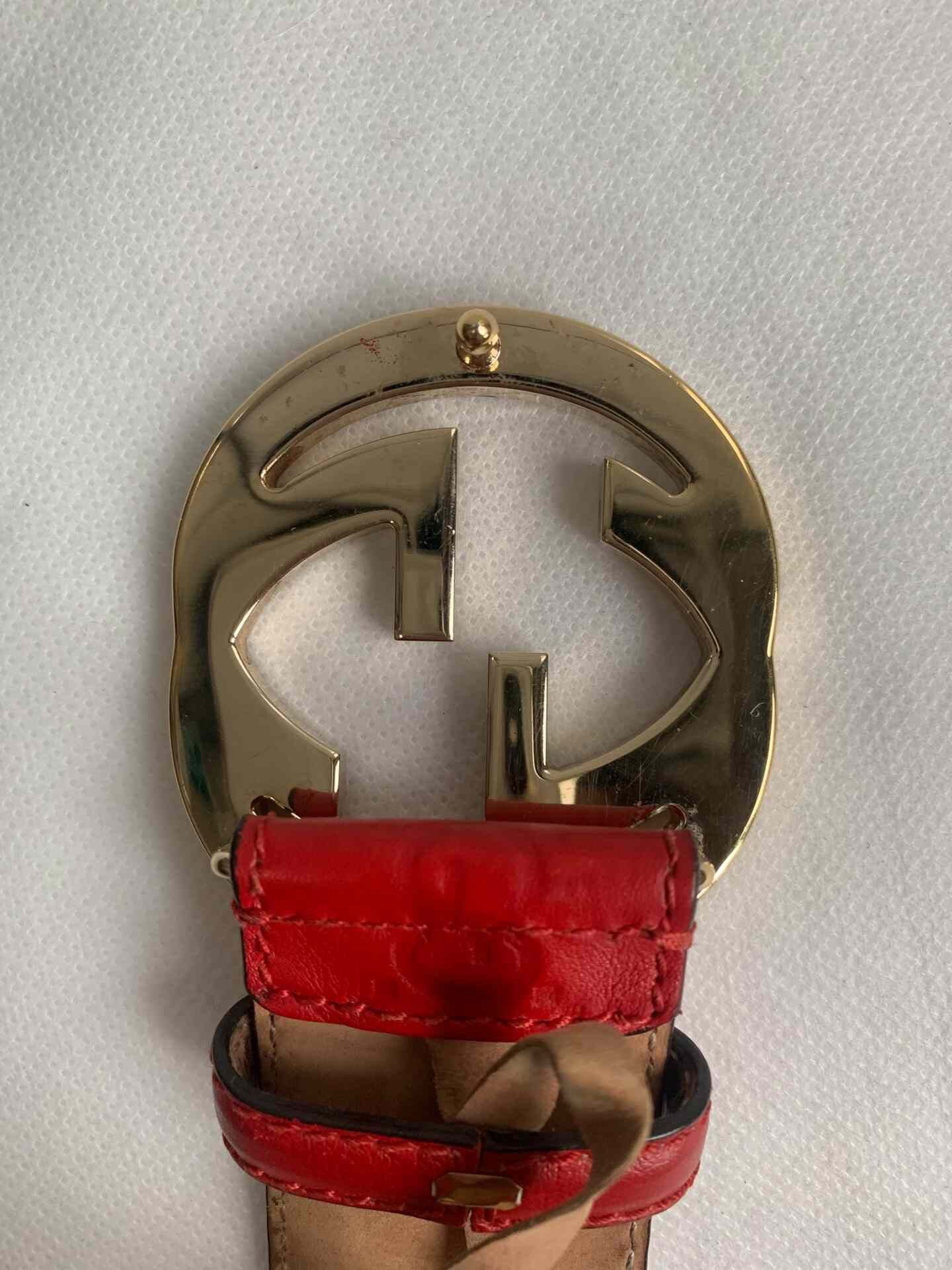 Gucci Gucci Red Double G Gold Buckle Belt Size ONE SIZE - 2 Thumbnail