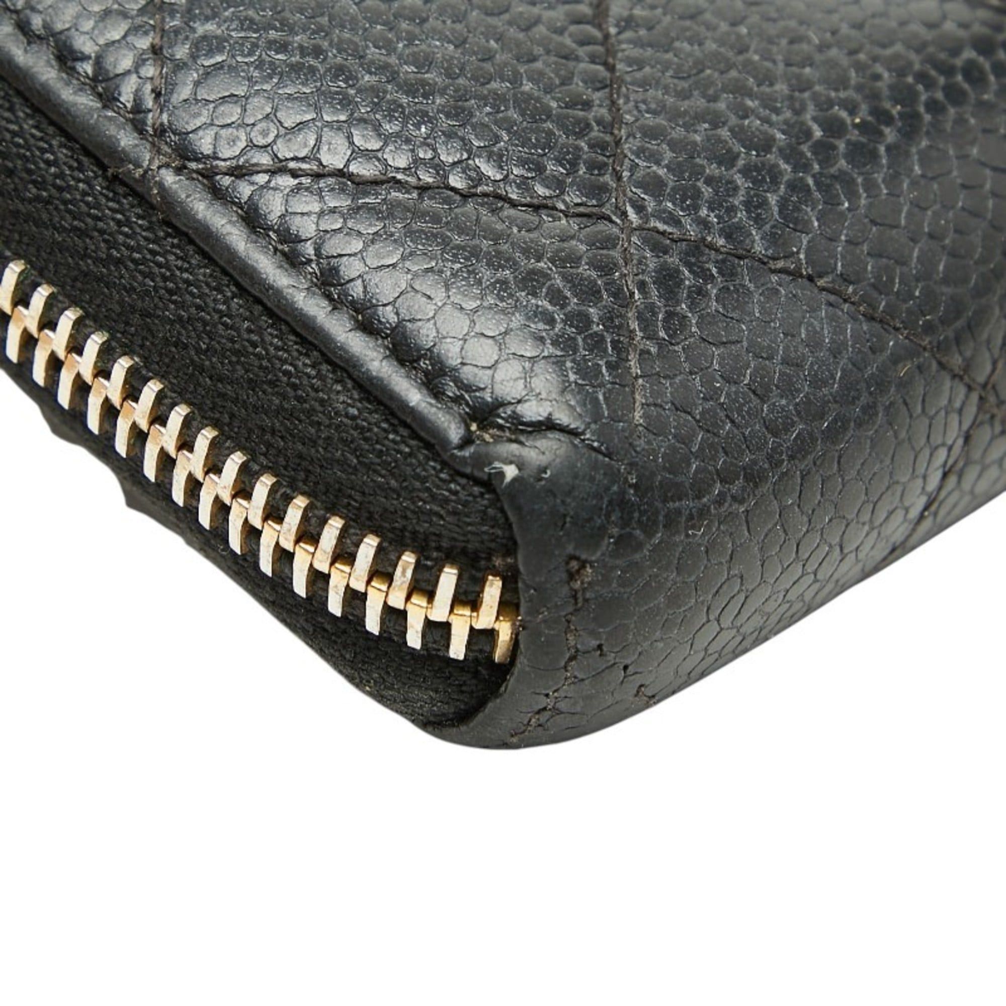 Chanel CHANEL Coco Mark Matelasse Round Zipper Long Wallet in Black Caviar Leather for Women Size ONE SIZE - 5 Thumbnail