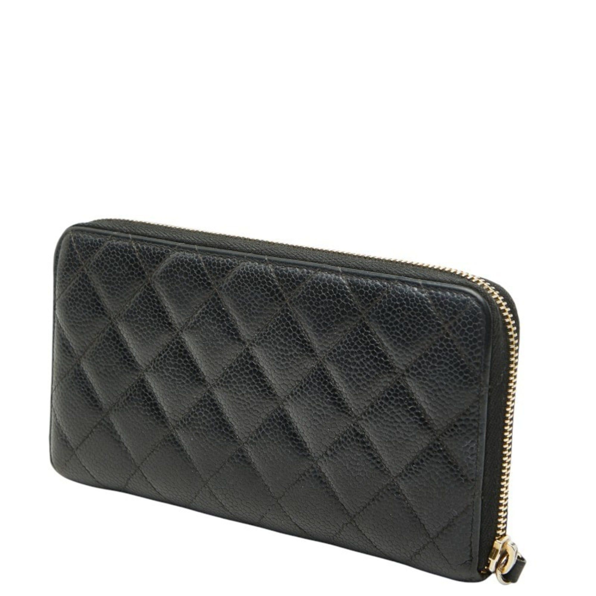 Chanel CHANEL Coco Mark Matelasse Round Zipper Long Wallet in Black Caviar Leather for Women Size ONE SIZE - 2 Thumbnail