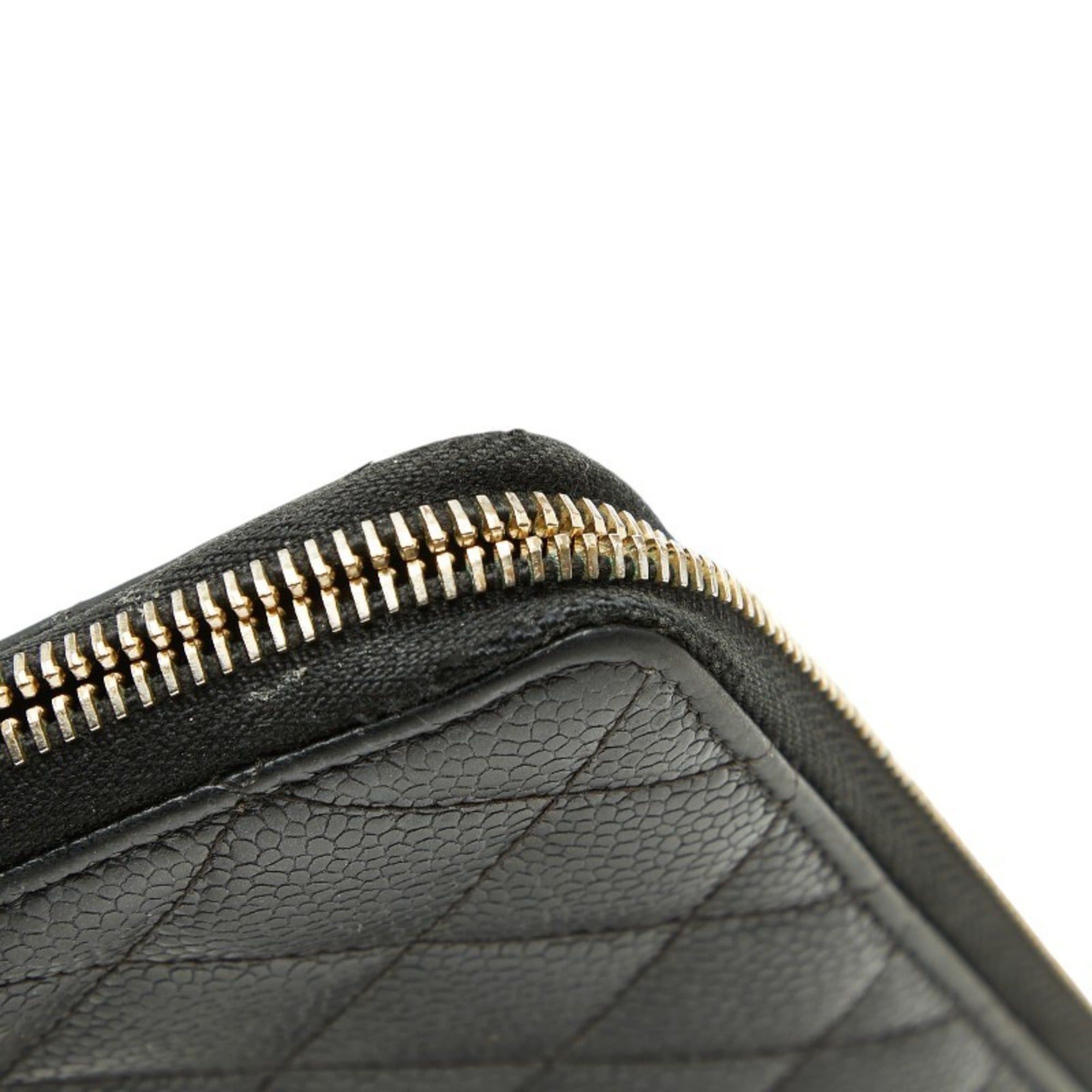 Chanel CHANEL Coco Mark Matelasse Round Zipper Long Wallet in Black Caviar Leather for Women Size ONE SIZE - 8 Thumbnail