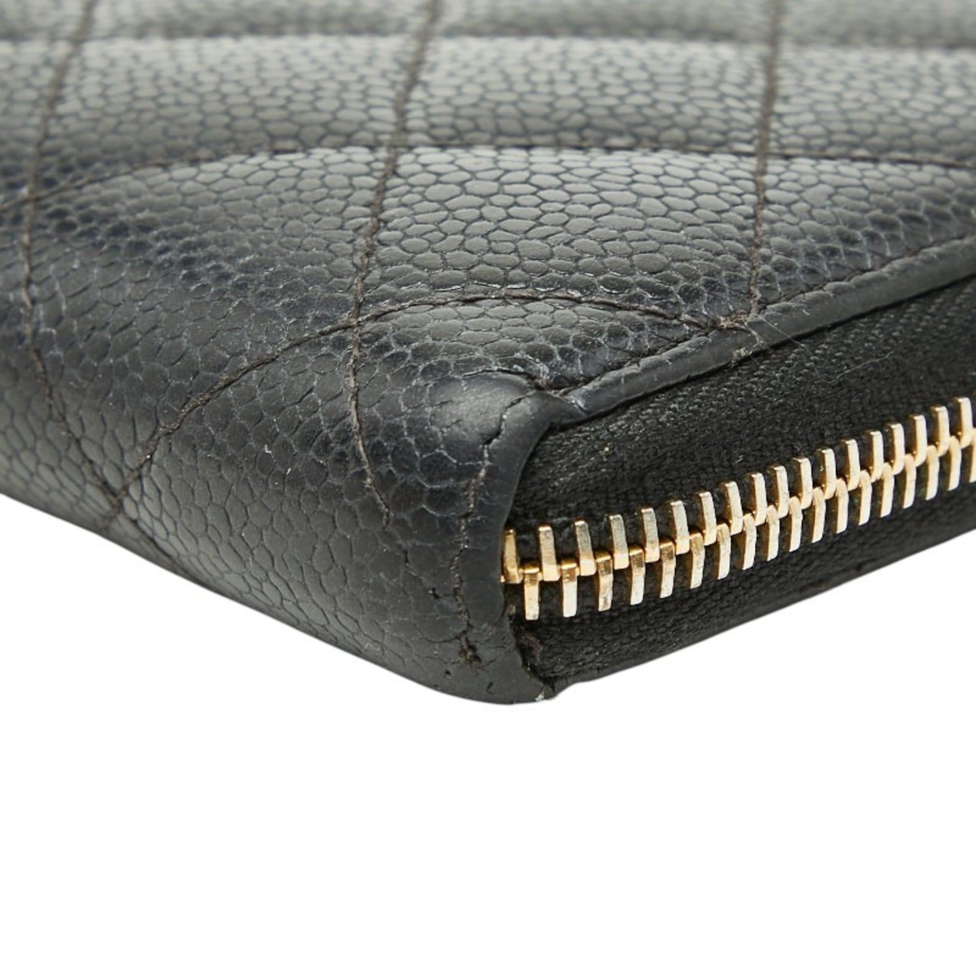 Chanel CHANEL Coco Mark Matelasse Round Zipper Long Wallet in Black Caviar Leather for Women Size ONE SIZE - 7 Thumbnail