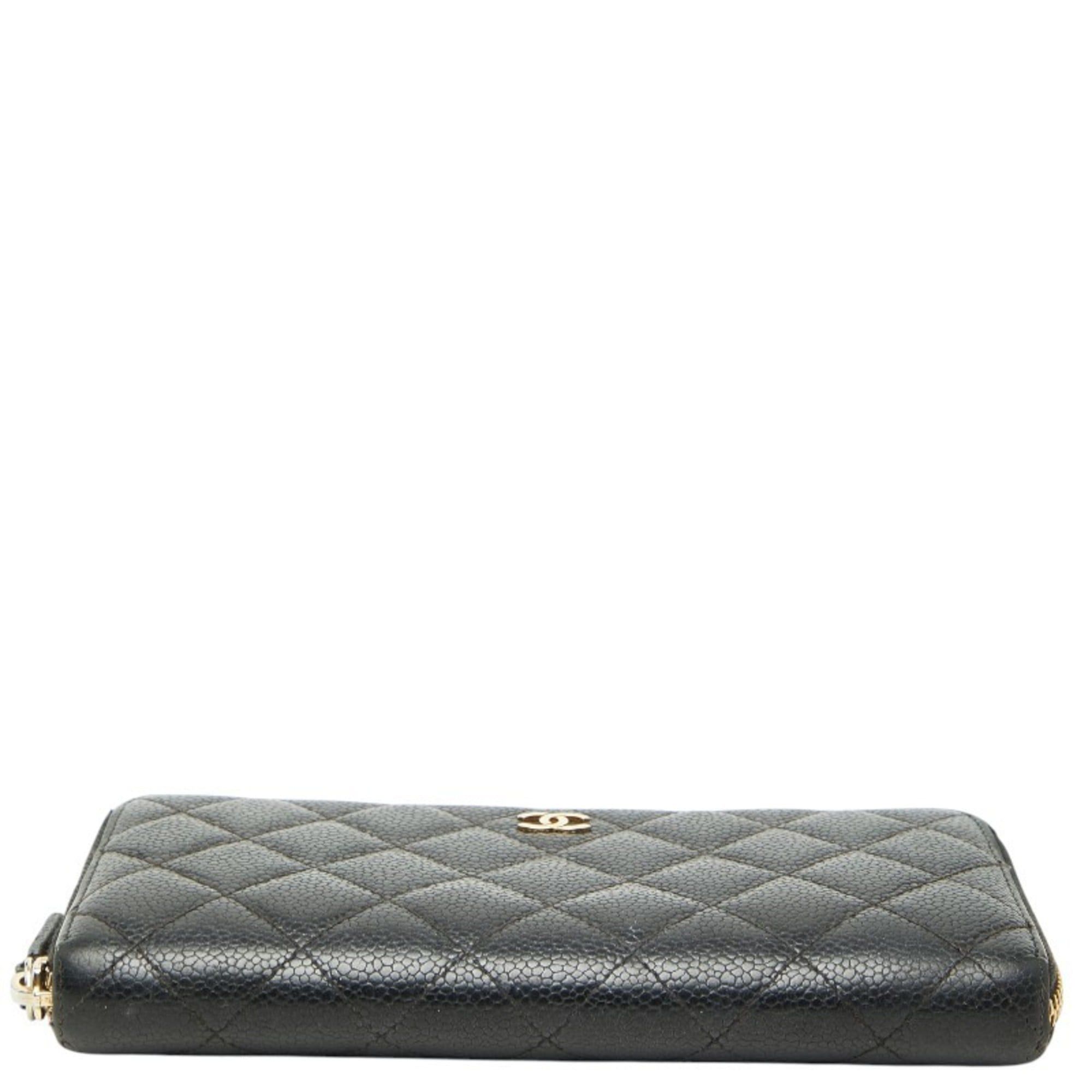 Chanel CHANEL Coco Mark Matelasse Round Zipper Long Wallet in Black Caviar Leather for Women Size ONE SIZE - 3 Thumbnail