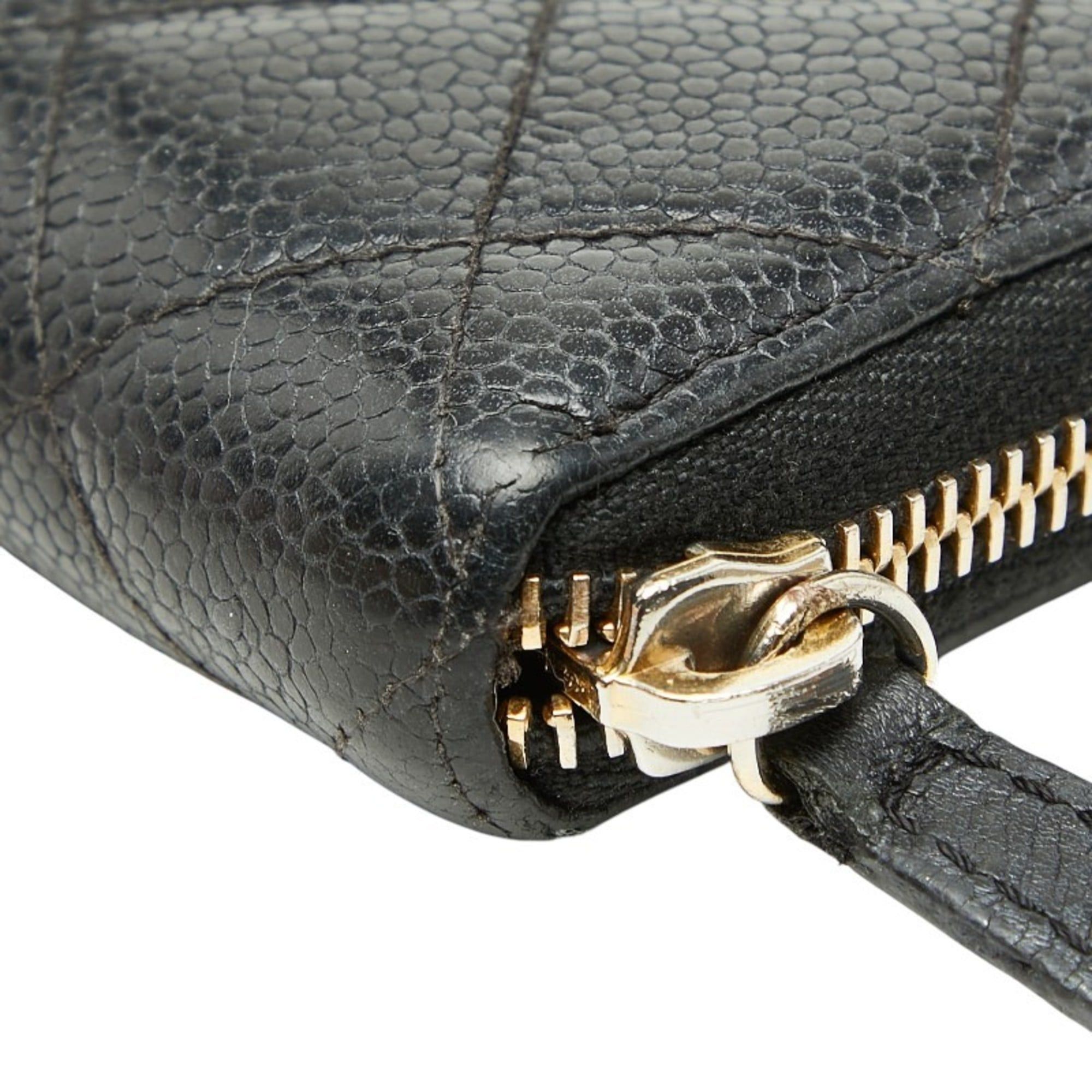Chanel CHANEL Coco Mark Matelasse Round Zipper Long Wallet in Black Caviar Leather for Women Size ONE SIZE - 6 Thumbnail