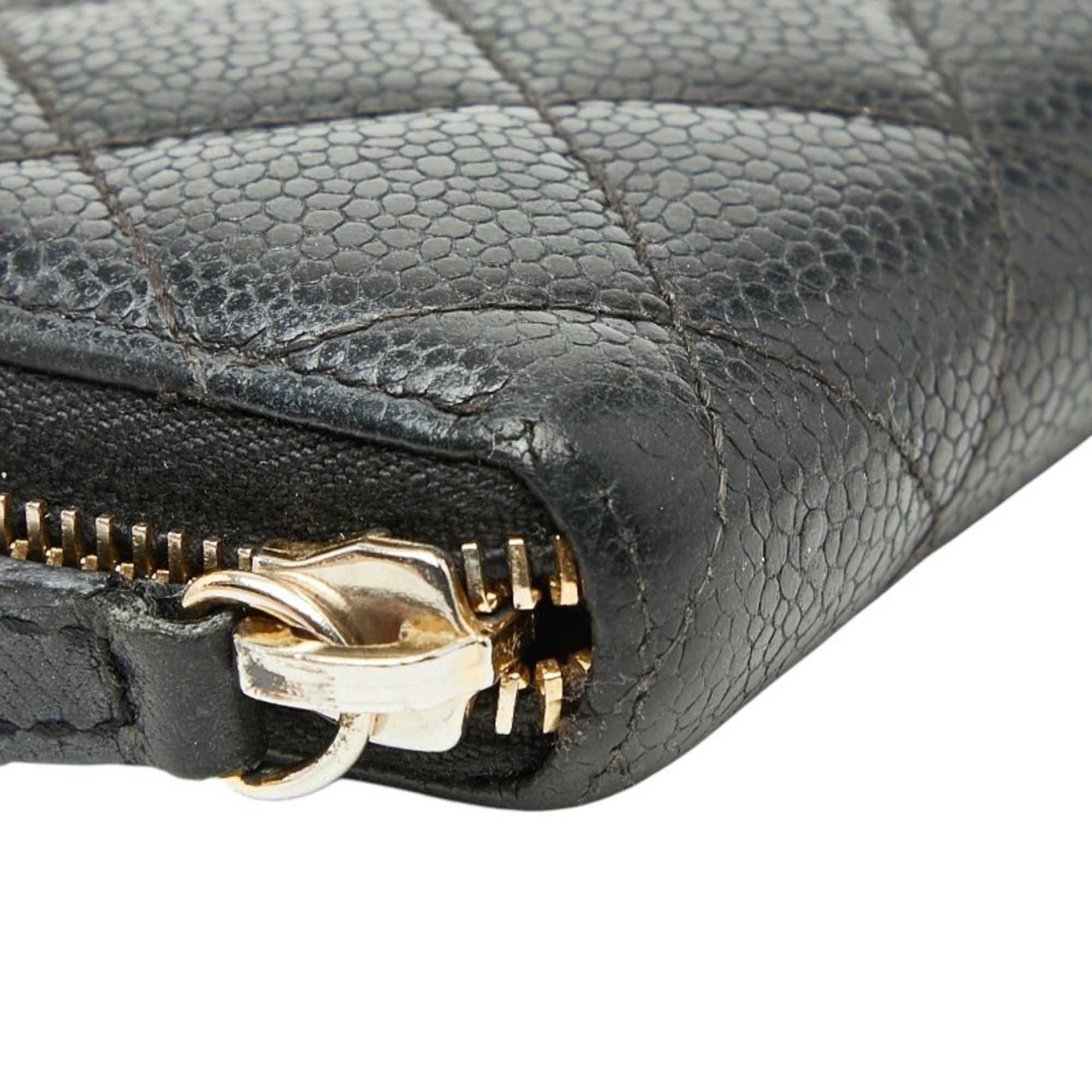 Chanel CHANEL Coco Mark Matelasse Round Zipper Long Wallet in Black Caviar Leather for Women Size ONE SIZE - 4 Thumbnail