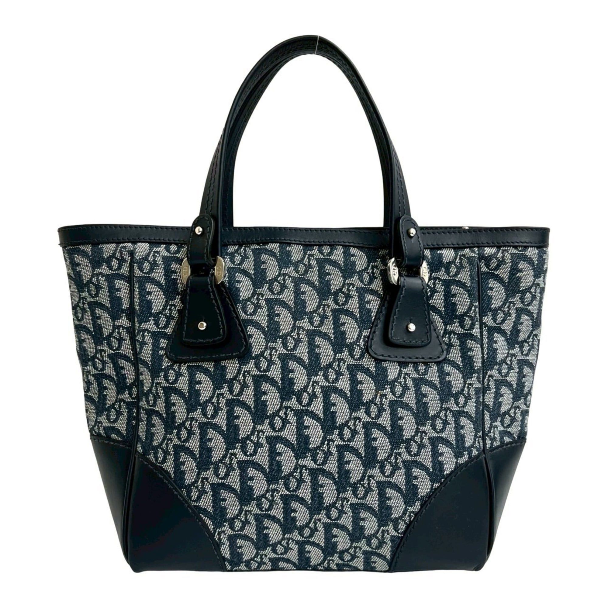 Dior Christian Dior Trotter CD Canvas and Leather Handbag Mini Tote Bag Navy 34728 Size ONE SIZE - 3 Thumbnail
