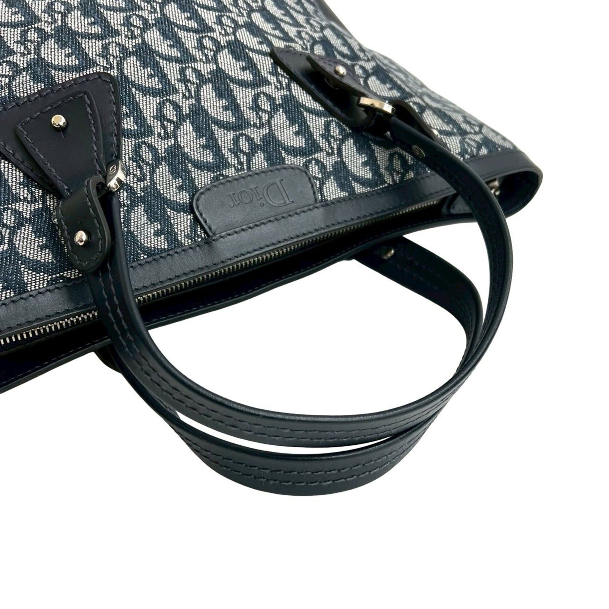 Dior Christian Dior Trotter CD Canvas and Leather Handbag Mini Tote Bag Navy 34728 Size ONE SIZE - 4 Thumbnail