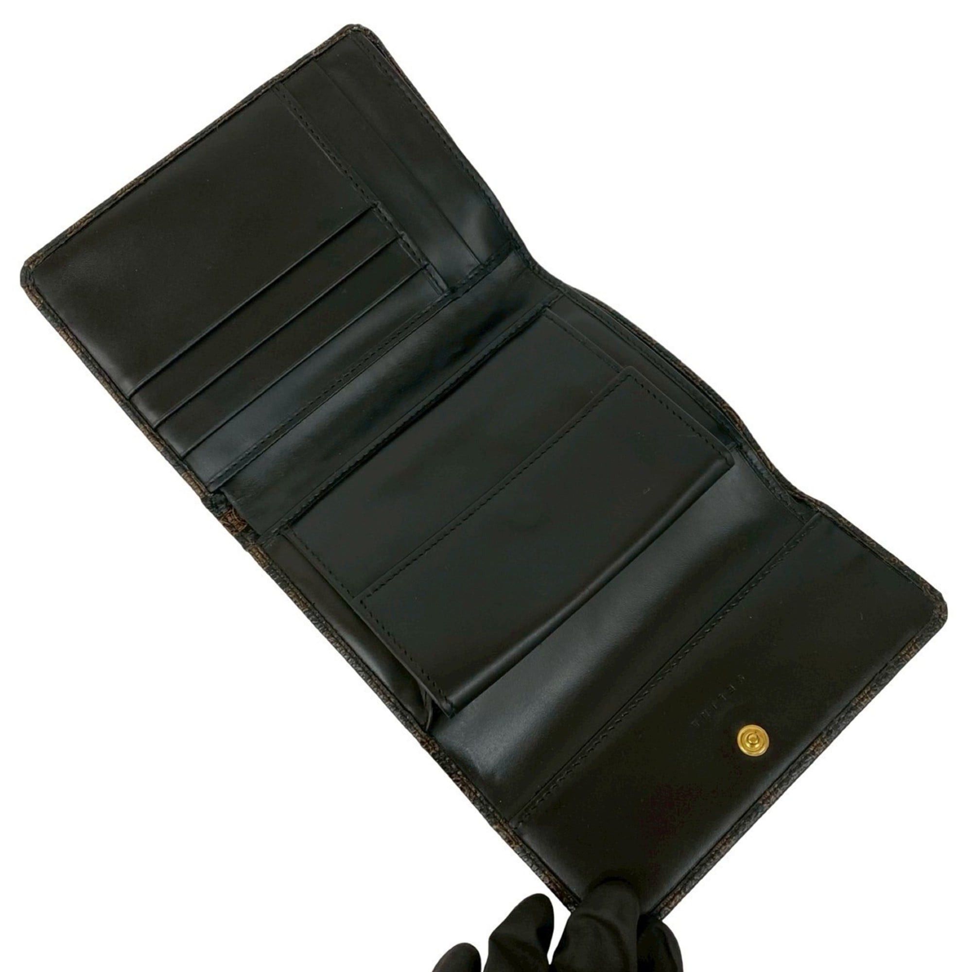 Celine CELINE Macadam Blason Leather Tri-fold Wallet Mini Black/Brown 26134 Size ONE SIZE - 7 Thumbnail