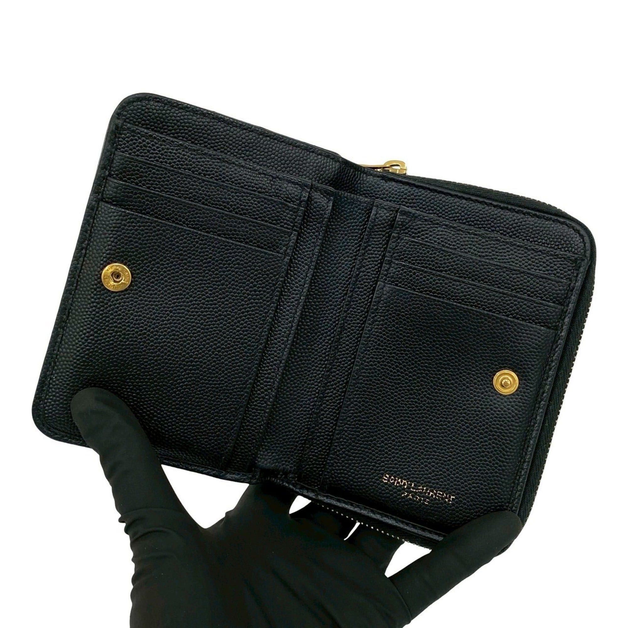 Saint Laurent Paris Yves Saint Laurent PARIS YSL Leather Bi-fold Wallet Compact Zip-Around Black 35493 Size ONE SIZE - 7 Thumbnail