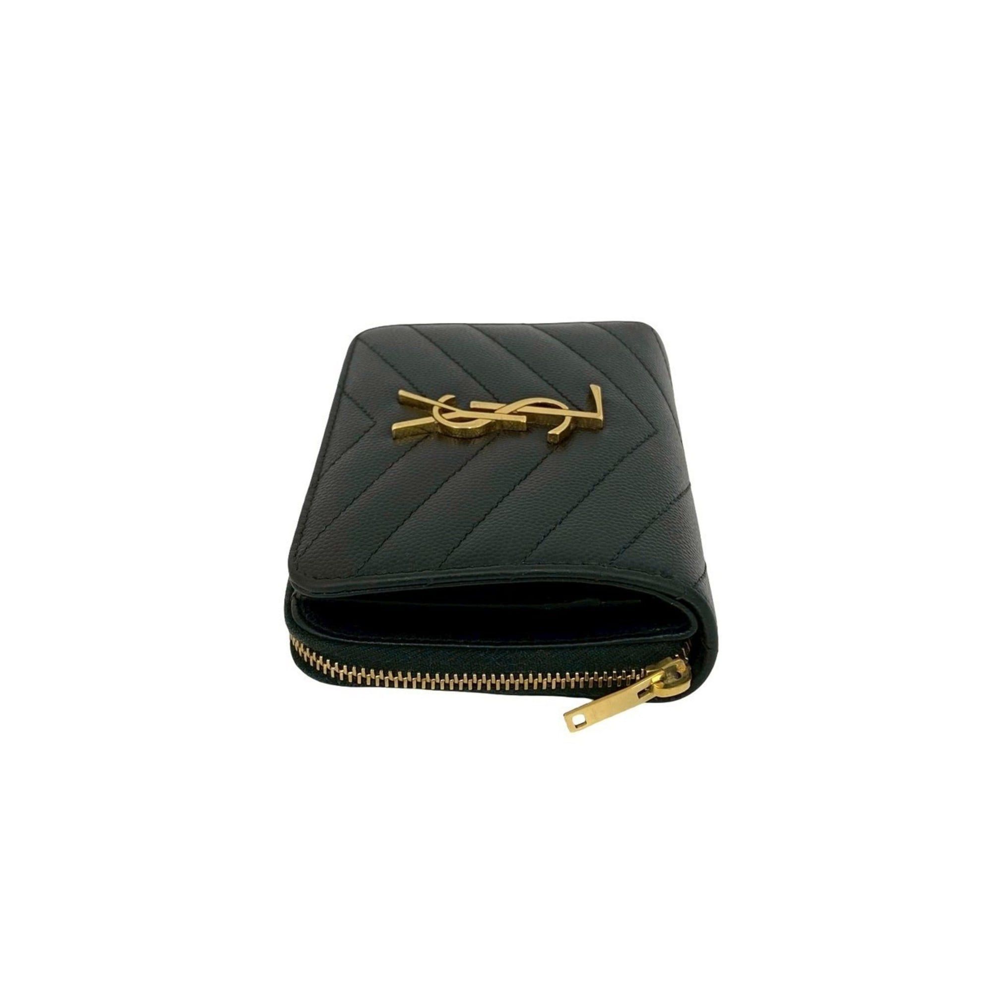 Saint Laurent Paris Yves Saint Laurent PARIS YSL Leather Bi-fold Wallet Compact Zip-Around Black 35493 Size ONE SIZE - 4 Thumbnail