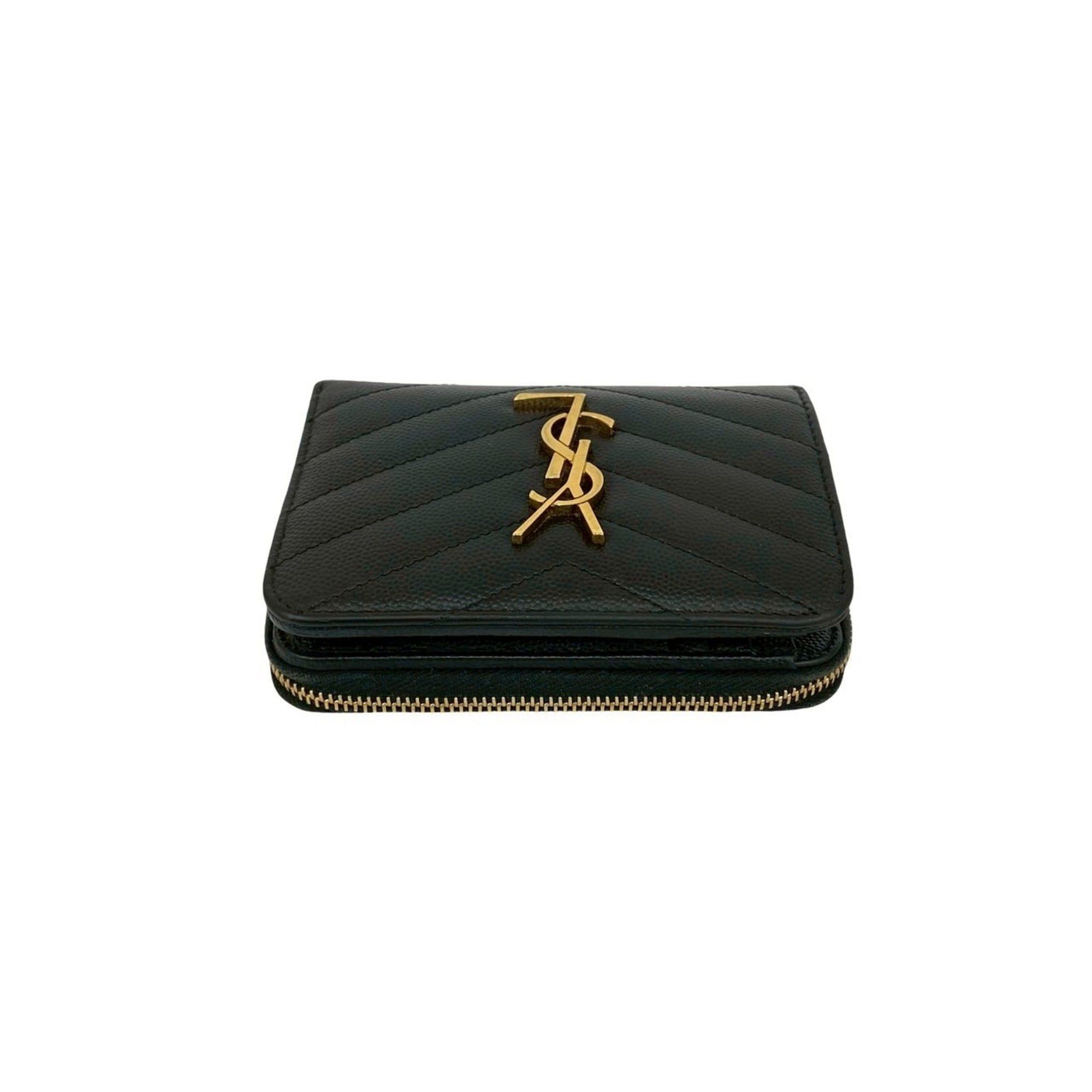 Saint Laurent Paris Yves Saint Laurent PARIS YSL Leather Bi-fold Wallet Compact Zip-Around Black 35493 Size ONE SIZE - 3 Thumbnail