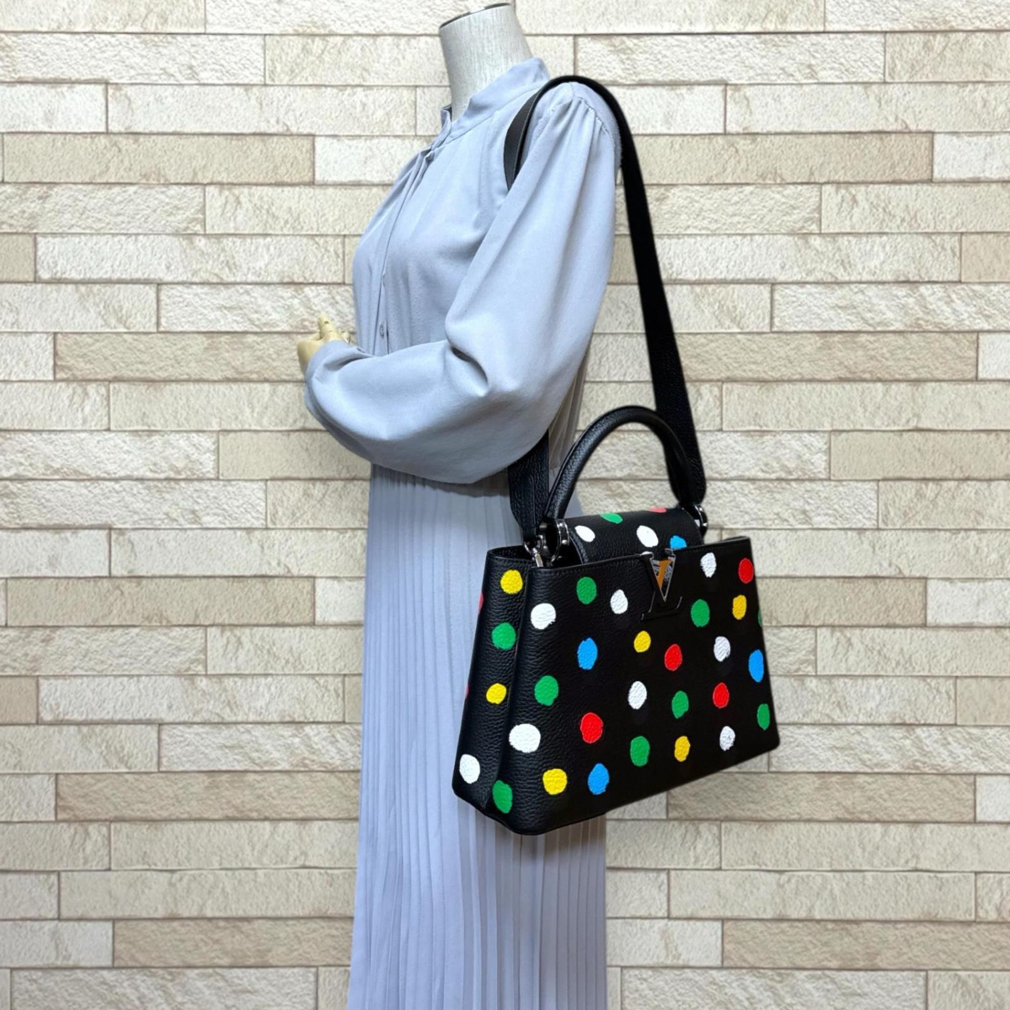 Louis Vuitton Louis Vuitton Yayoi Kusama Collaboration Dotted Capucines MM Shoulder Bag, Taurillon Leather M21663, Black, Women's, Pre-owned, 2-Way Size ONE SIZE - 2 Thumbnail