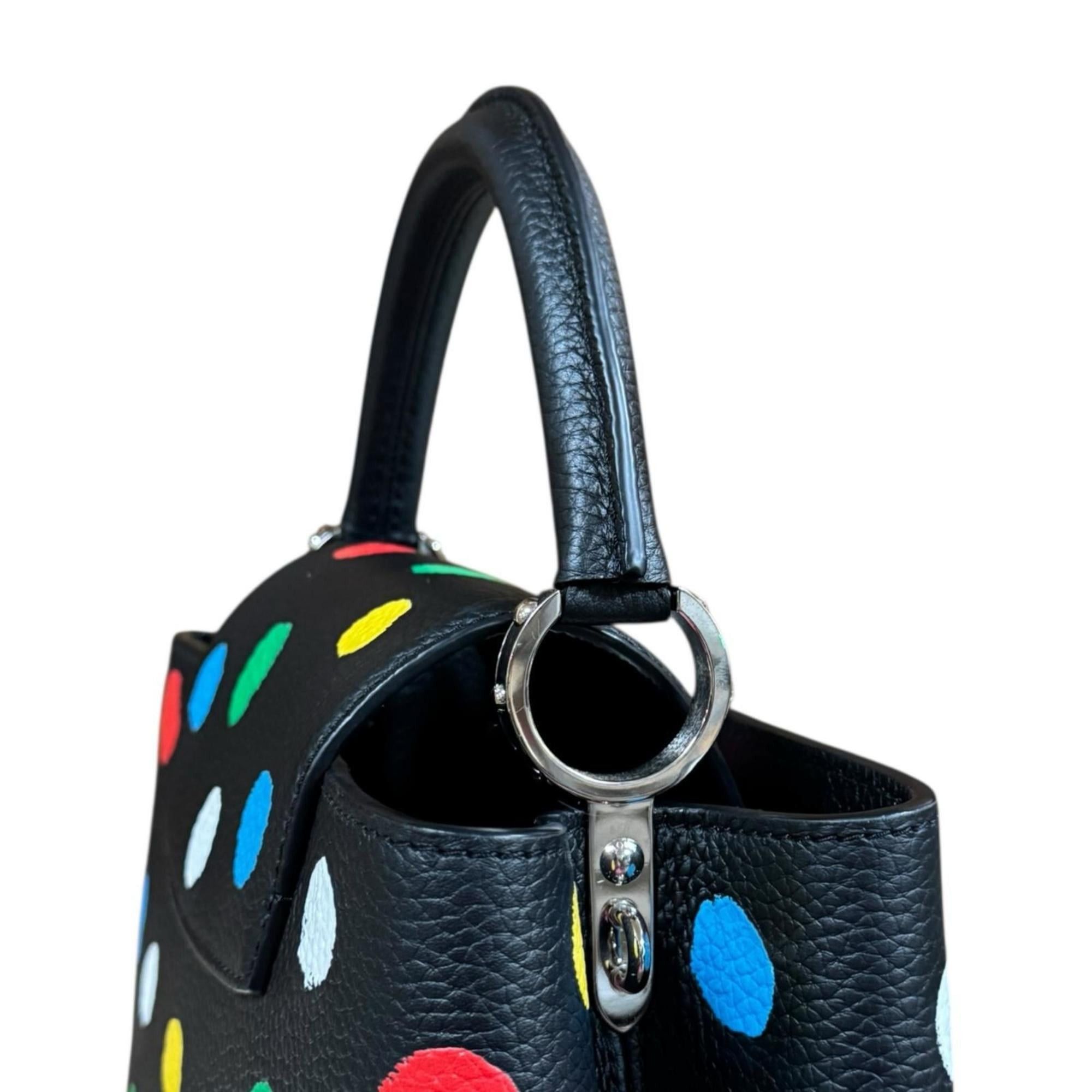 Louis Vuitton Louis Vuitton Yayoi Kusama Collaboration Dotted Capucines MM Shoulder Bag, Taurillon Leather M21663, Black, Women's, Pre-owned, 2-Way Size ONE SIZE - 11 Thumbnail