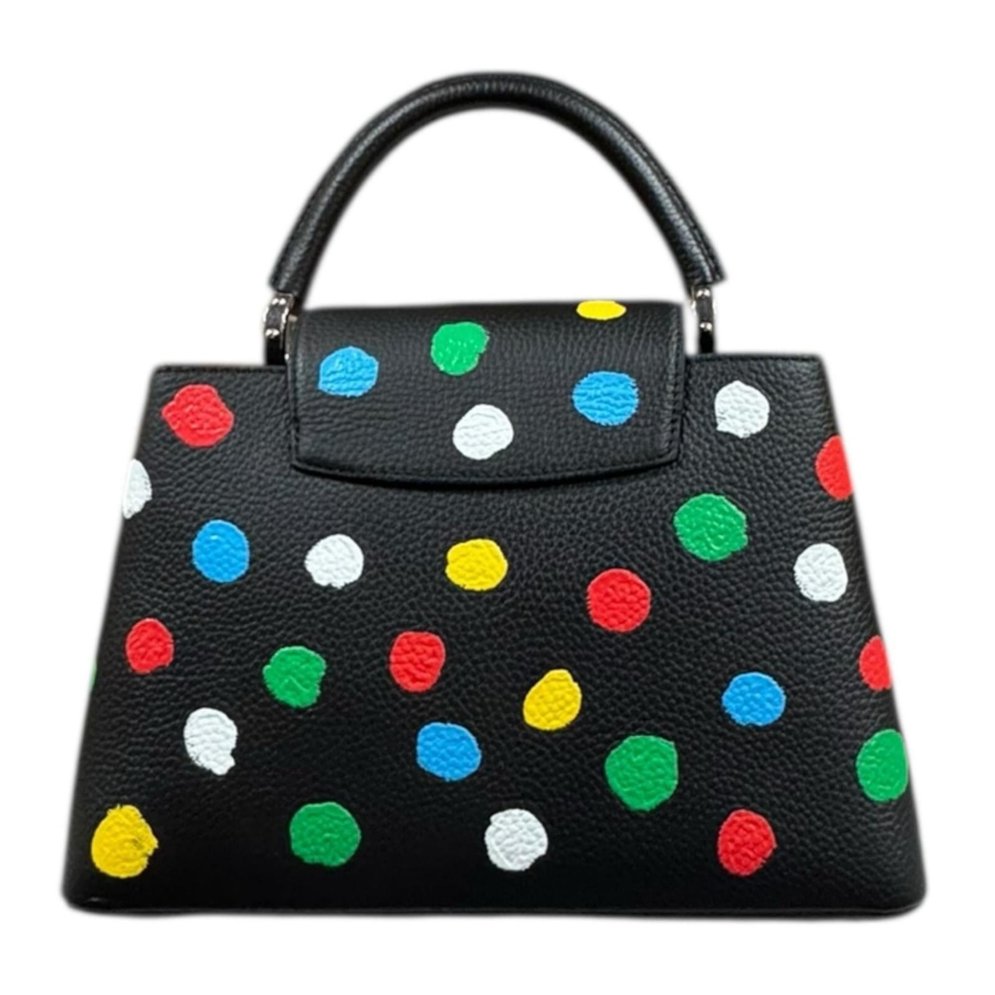 Louis Vuitton Louis Vuitton Yayoi Kusama Collaboration Dotted Capucines MM Shoulder Bag, Taurillon Leather M21663, Black, Women's, Pre-owned, 2-Way Size ONE SIZE - 4 Thumbnail