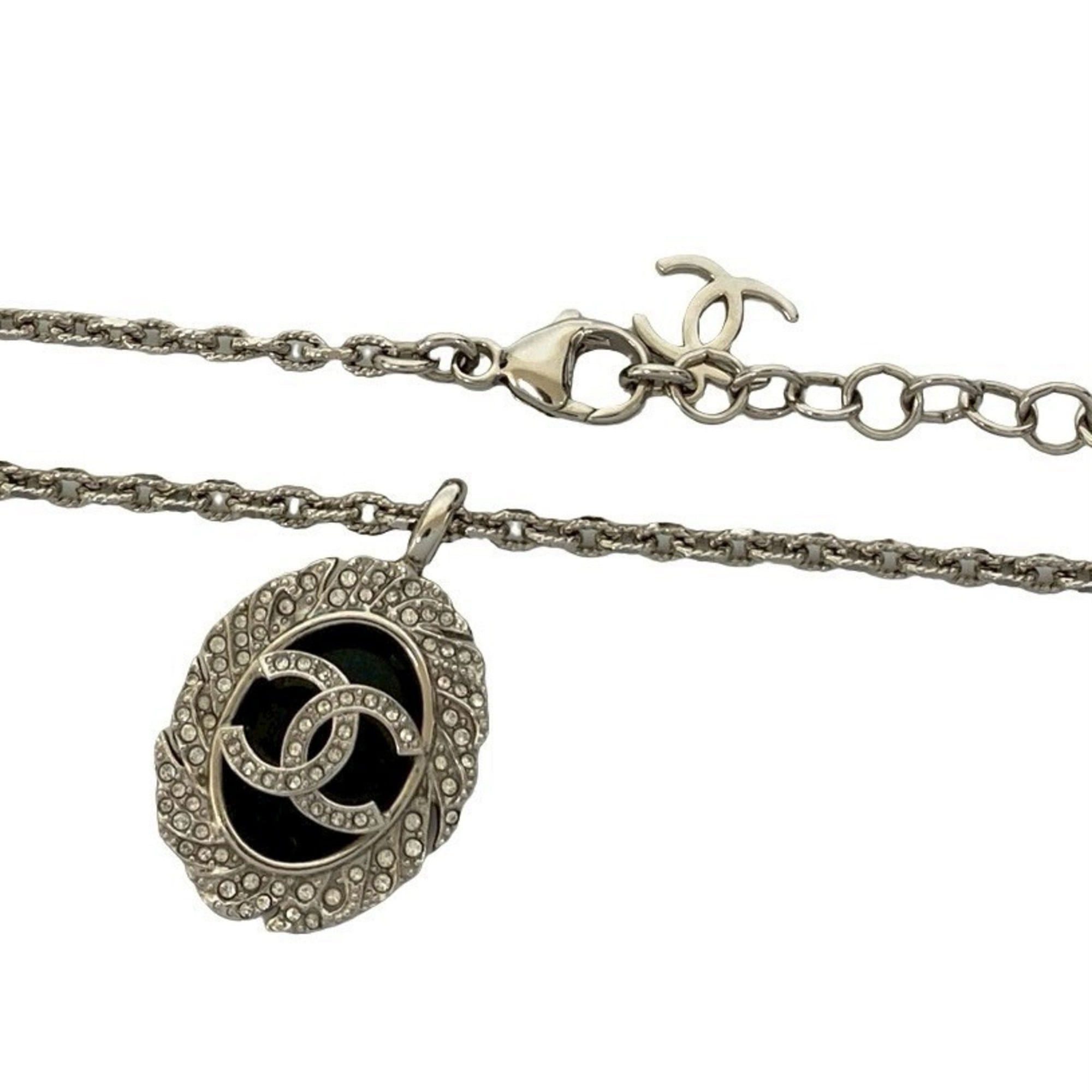 Chanel CHANEL Coco Mark motif plated rhinestone chain necklace in silver 11871 Size ONE SIZE - 3 Thumbnail