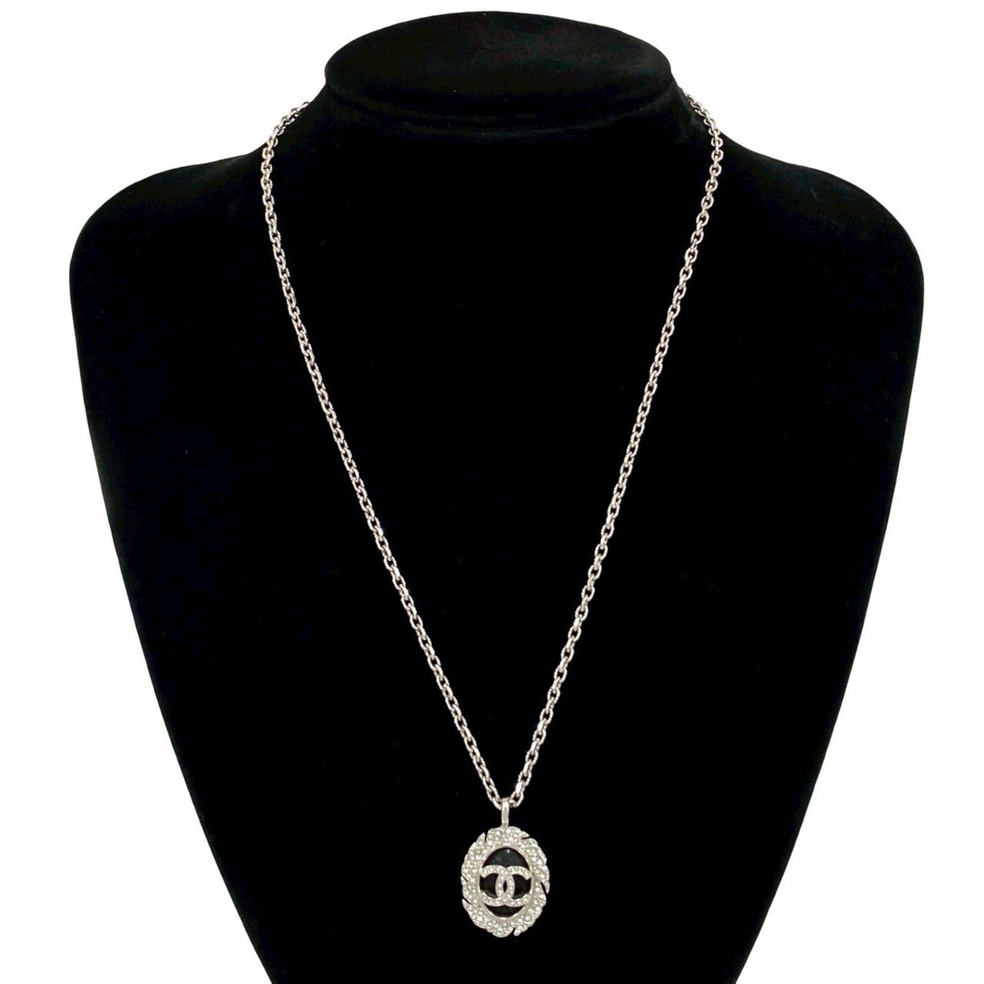 Chanel CHANEL Coco Mark motif plated rhinestone chain necklace in silver 11871 Size ONE SIZE - 2 Thumbnail