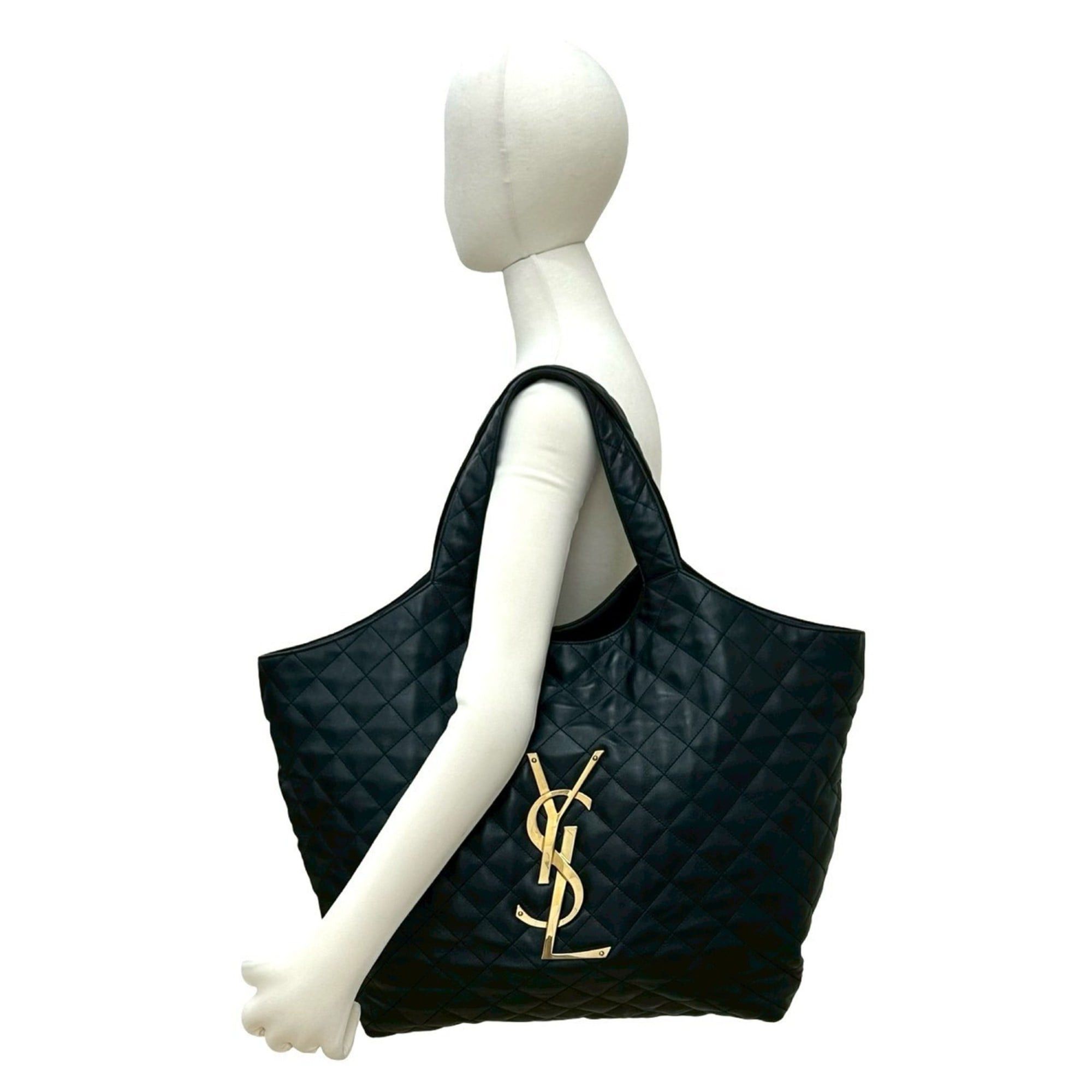 Saint Laurent Paris Yves Saint Laurent PARIS YSL Quilted Leather Tote Bag, Black, 37391 Size ONE SIZE - 2 Thumbnail