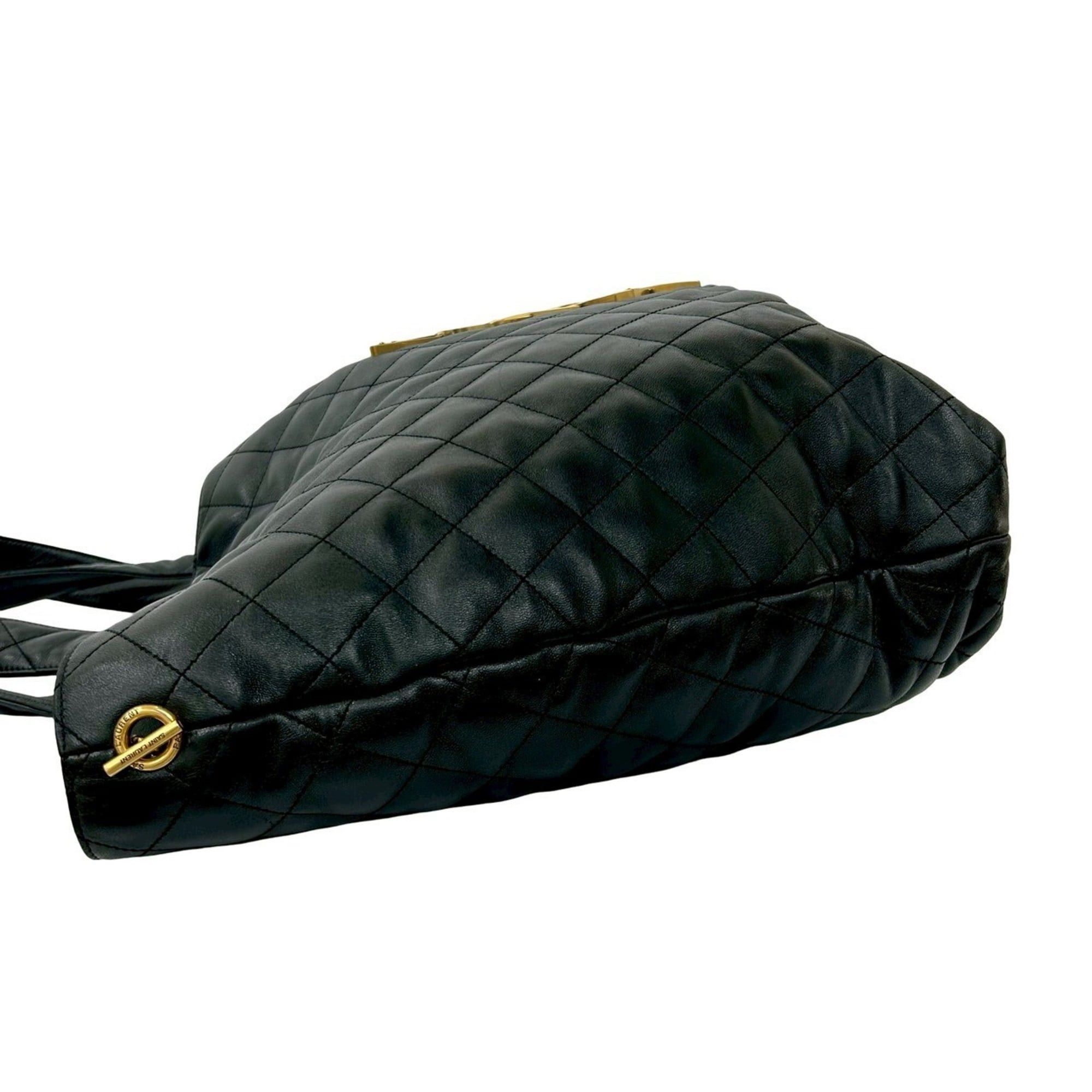 Saint Laurent Paris Yves Saint Laurent PARIS YSL Quilted Leather Tote Bag, Black, 37391 Size ONE SIZE - 5 Thumbnail