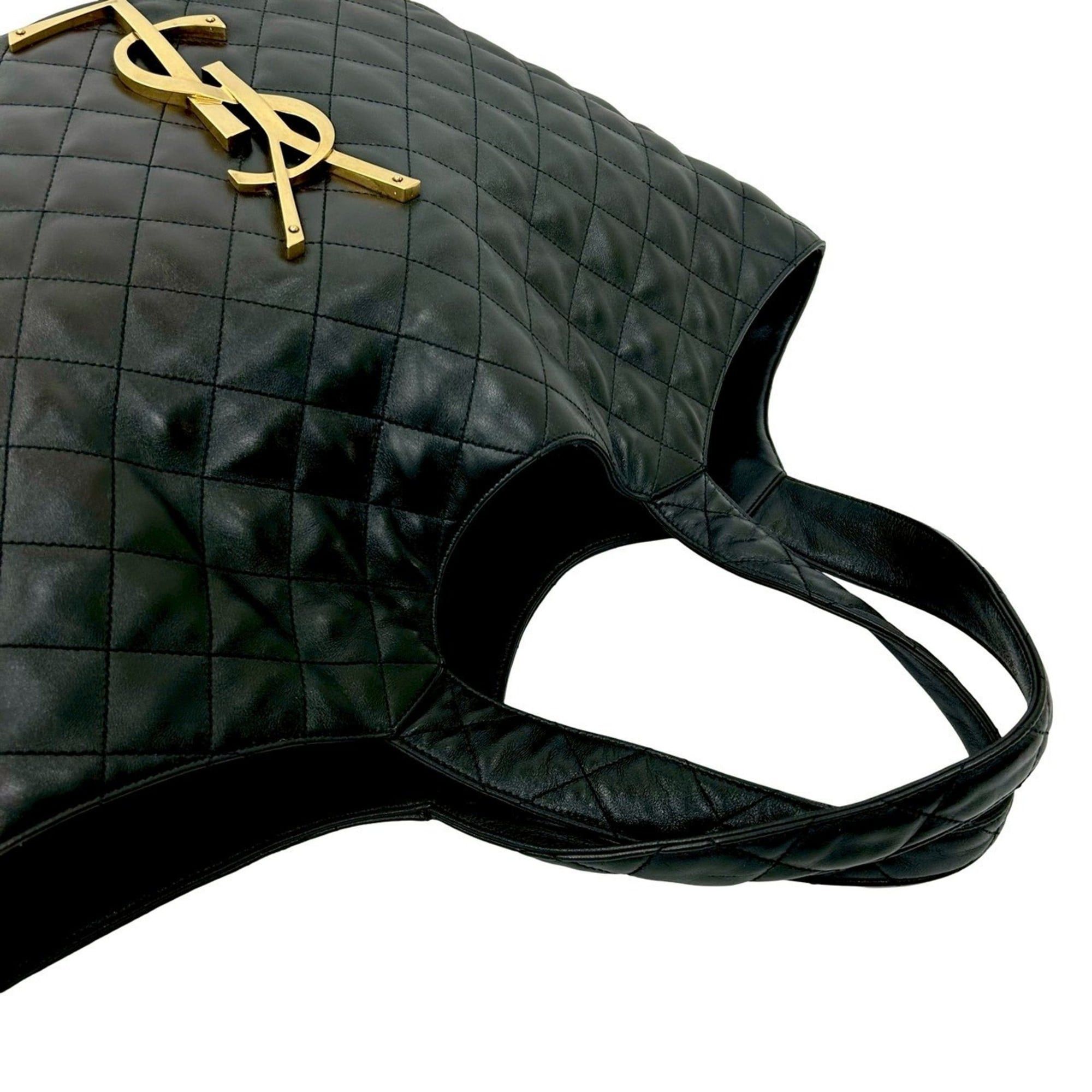 Saint Laurent Paris Yves Saint Laurent PARIS YSL Quilted Leather Tote Bag, Black, 37391 Size ONE SIZE - 4 Thumbnail