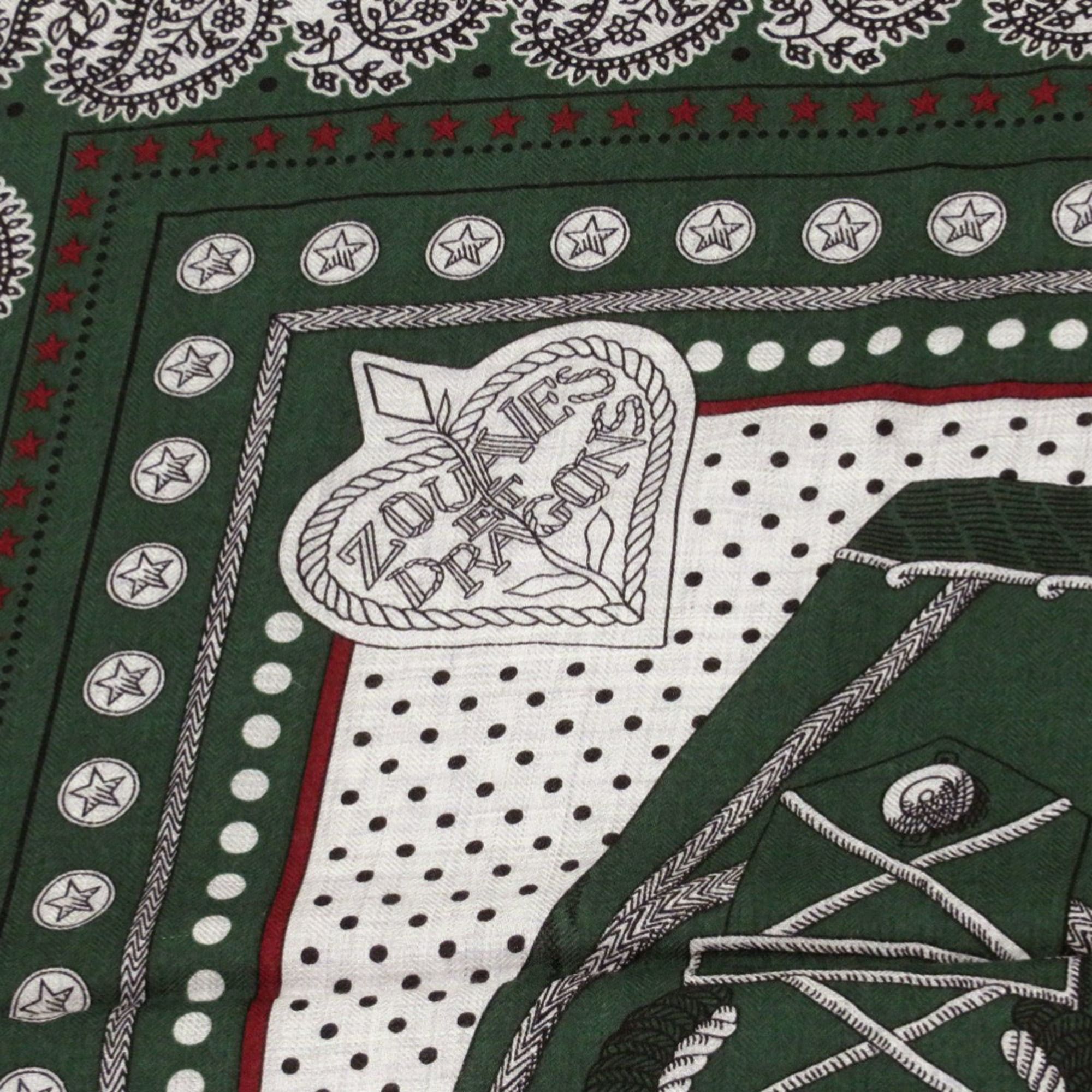 Hermes Like new Hermès Carré Geant 140 "Zouaves et Dragons" cashmere and silk verre roden burgundy green stole/scarf/muffler 0723HERMES Size ONE SIZE - 3 Thumbnail
