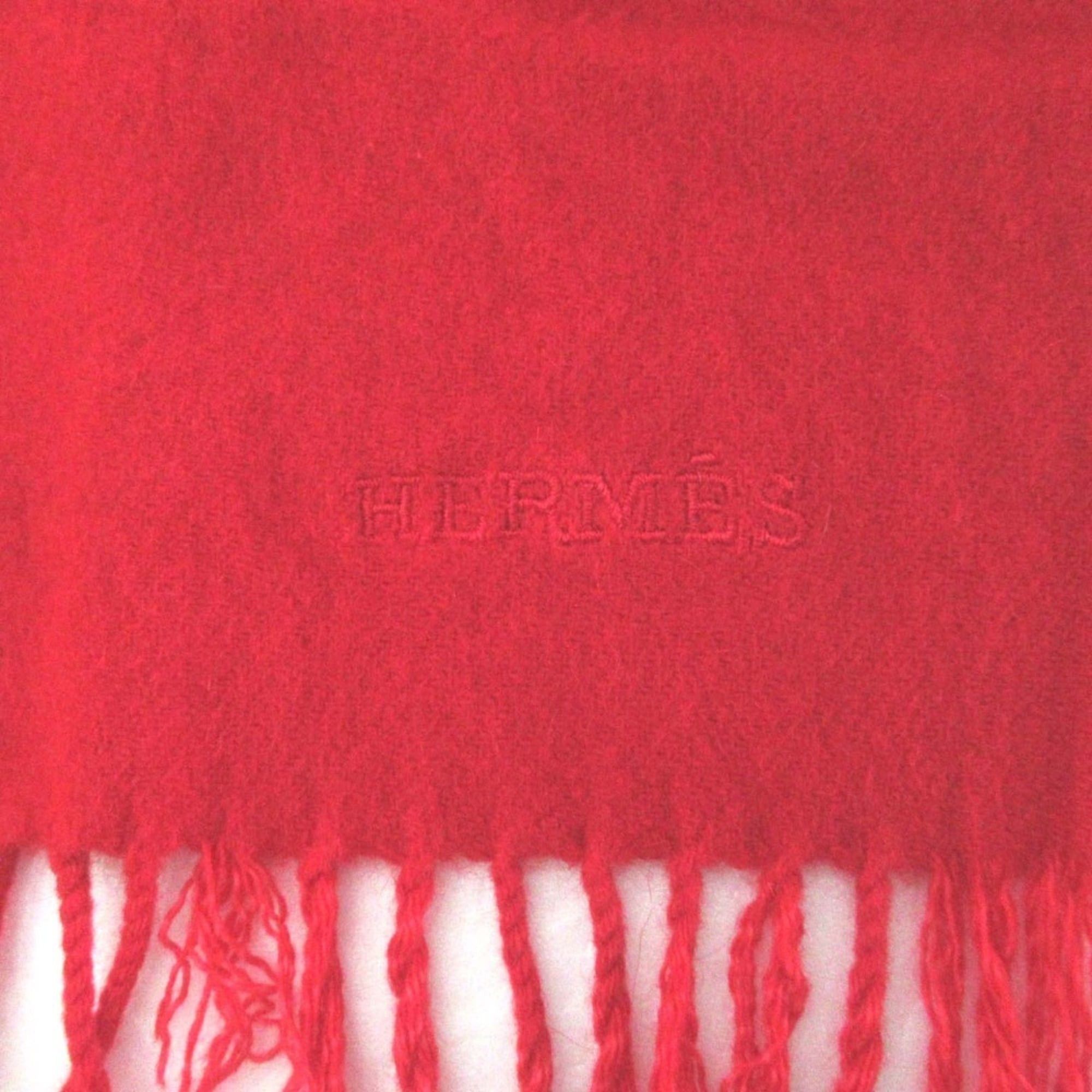 Hermes HERMES 100% Cashmere Large Scarf Shawl Red Men's Women's Size ONE SIZE - 4 Thumbnail