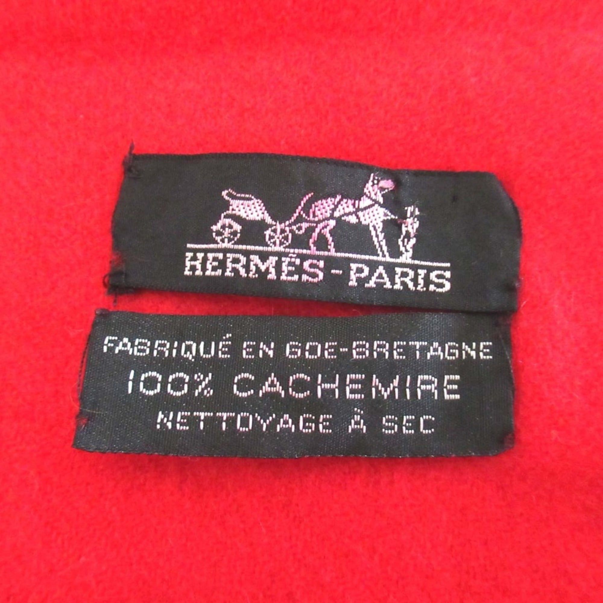 Hermes HERMES 100% Cashmere Large Scarf Shawl Red Men's Women's Size ONE SIZE - 7 Thumbnail