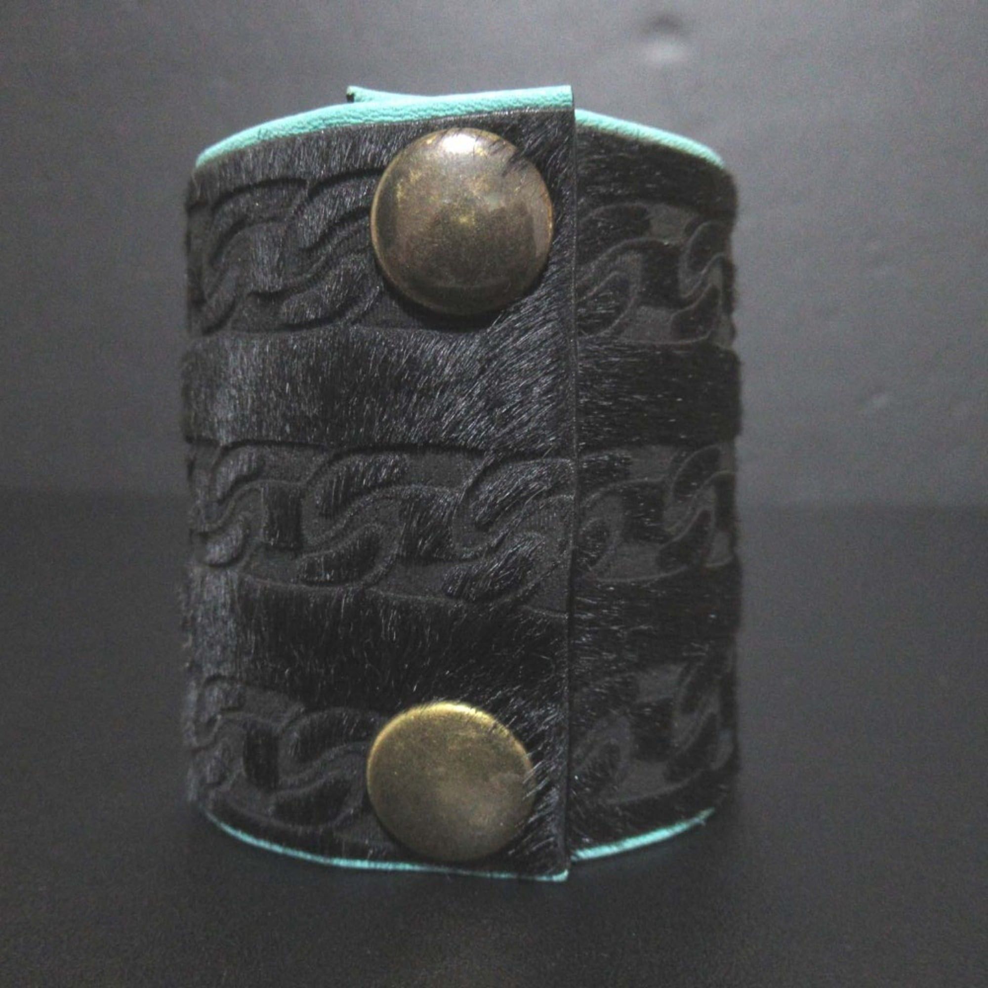 Chanel 01A CHANEL Harako Leather Wide Bangle Bracelet, Black x Blue, Women's Size ONE SIZE - 2 Thumbnail