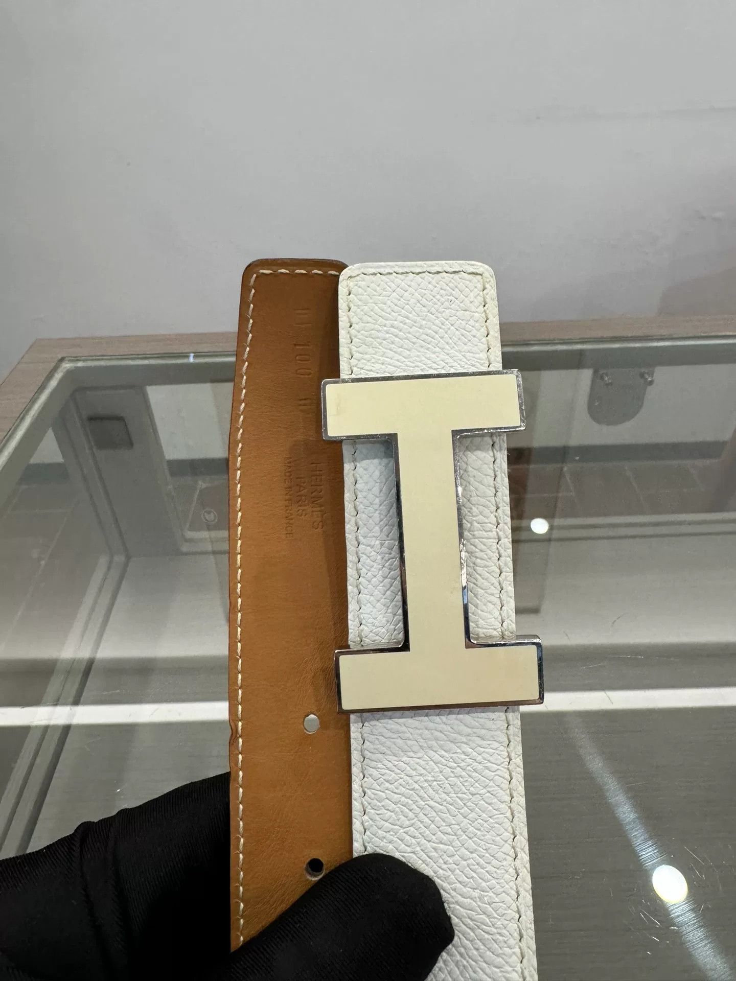 Hermes Hermes Men's White Brown H Buckle Belt Size ONE SIZE - 4 Thumbnail