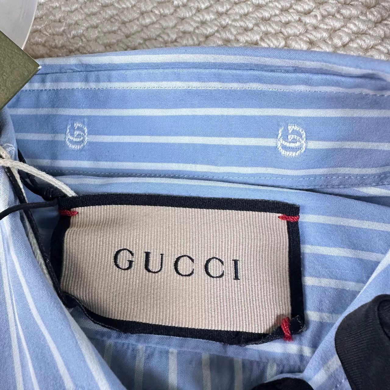 Gucci Gucci Blue Logo Striped Long-Sleeve Shirt Size M / US 6-8 / IT 42-44 - 3 Thumbnail