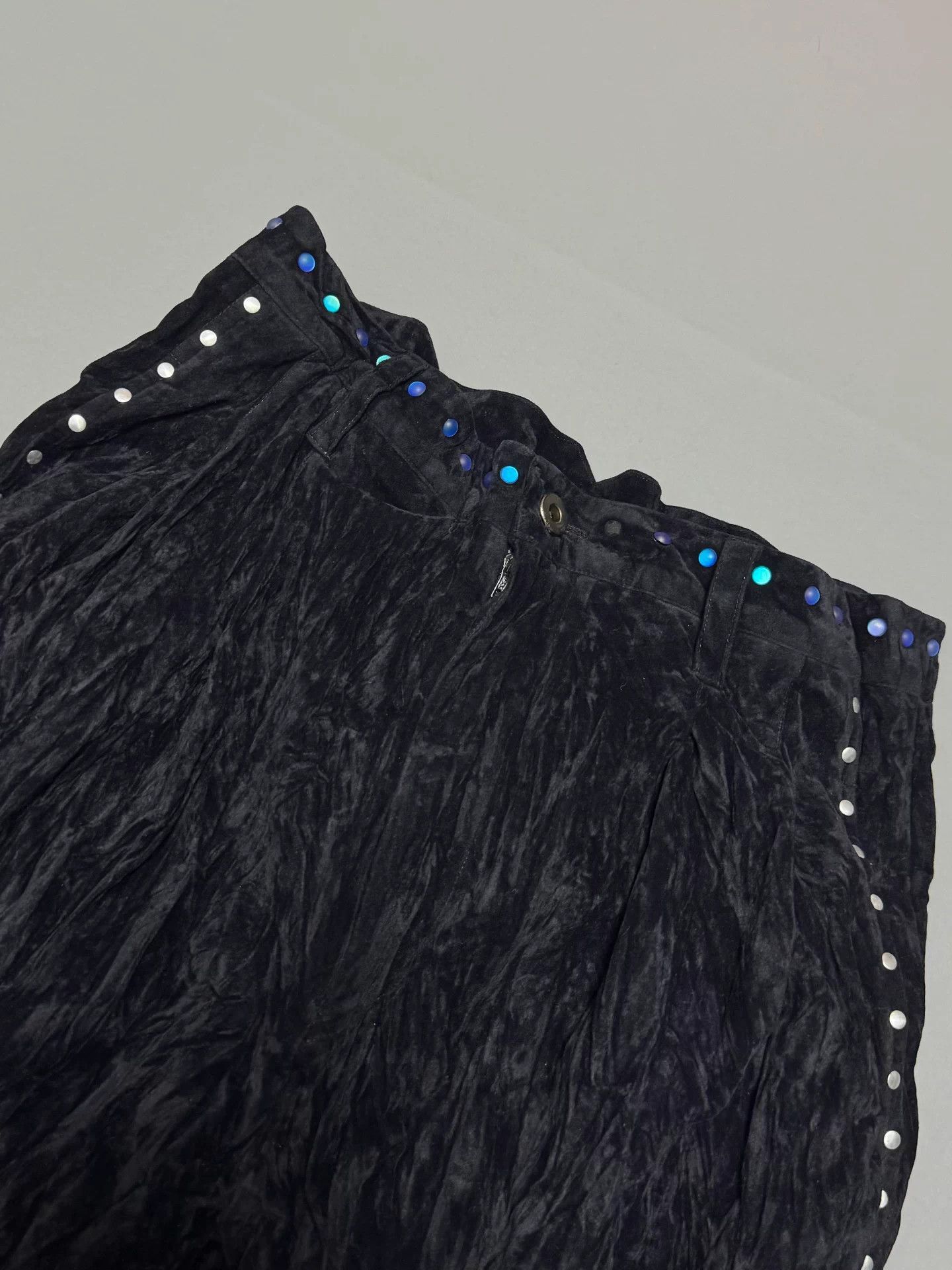 Issey Miyake Black Textured Pants with Studded Belt Detail Size US 32 / EU 48 - 3 Thumbnail