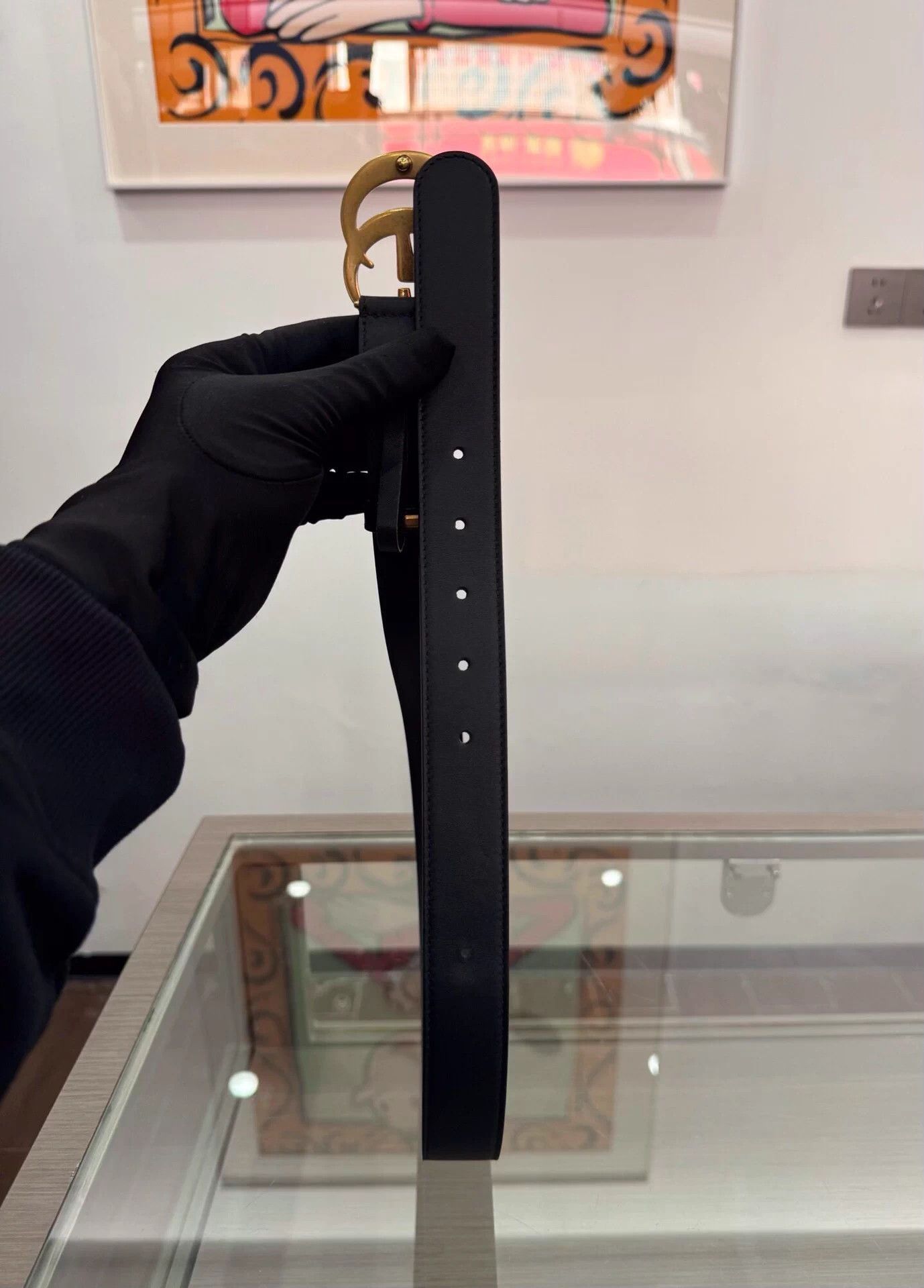 Gucci Black Leather Belt with Gold Interlocking Buckle Size ONE SIZE - 4 Thumbnail