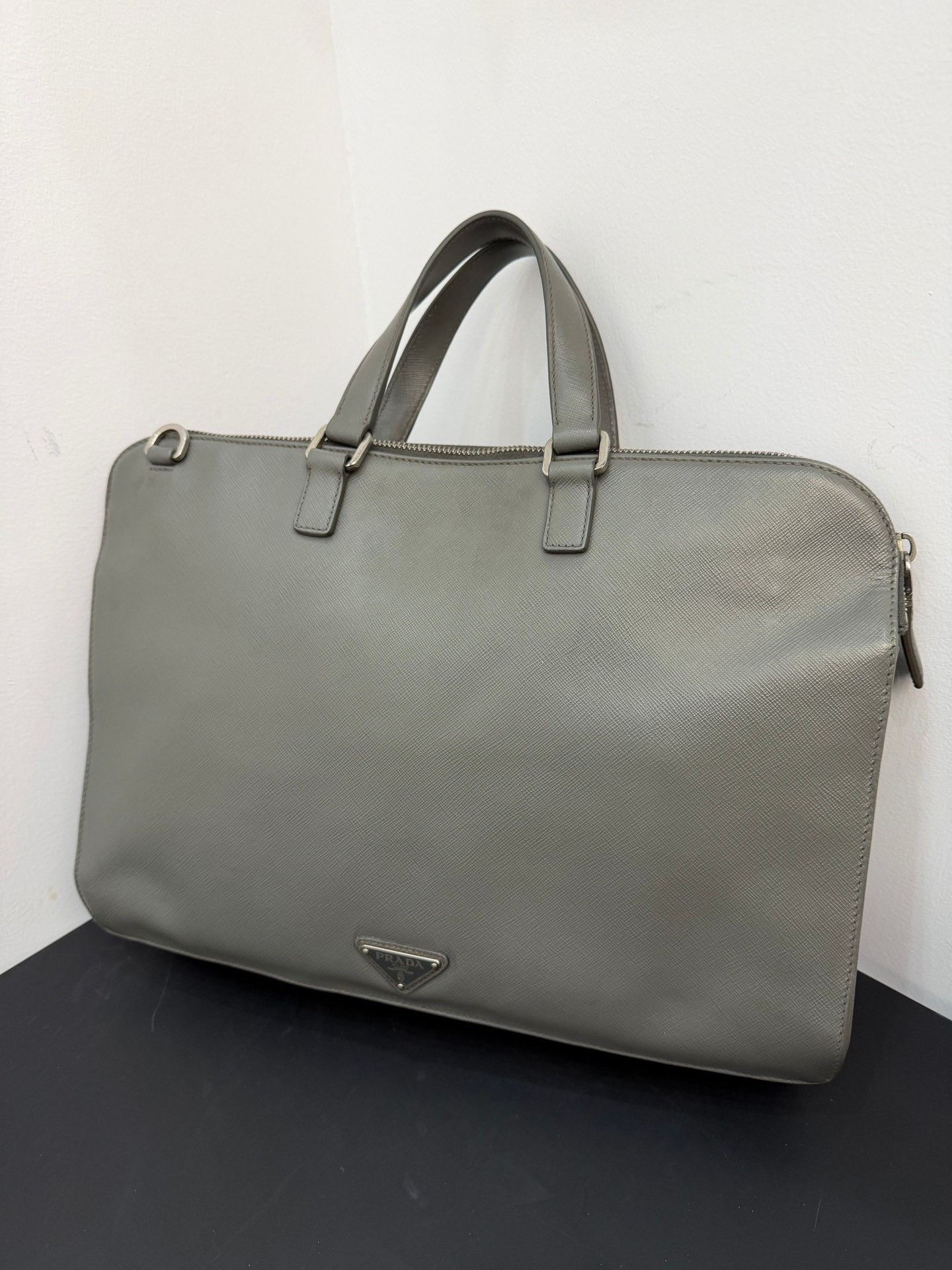 Prada Prada Men's Gray Cross-Grain Leather Briefcase Size ONE SIZE - 2 Thumbnail
