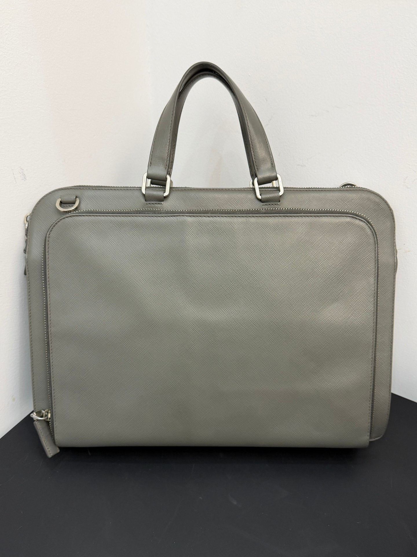 Prada Prada Men's Gray Cross-Grain Leather Briefcase Size ONE SIZE - 4 Thumbnail