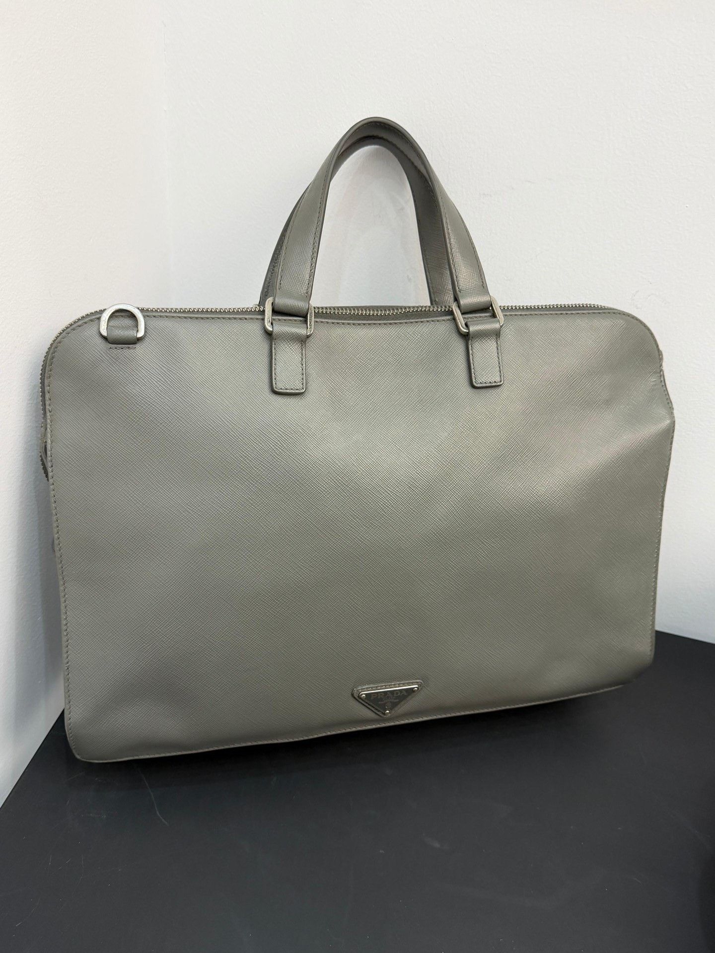 Prada Prada Men's Gray Cross-Grain Leather Briefcase Size ONE SIZE - 3 Thumbnail