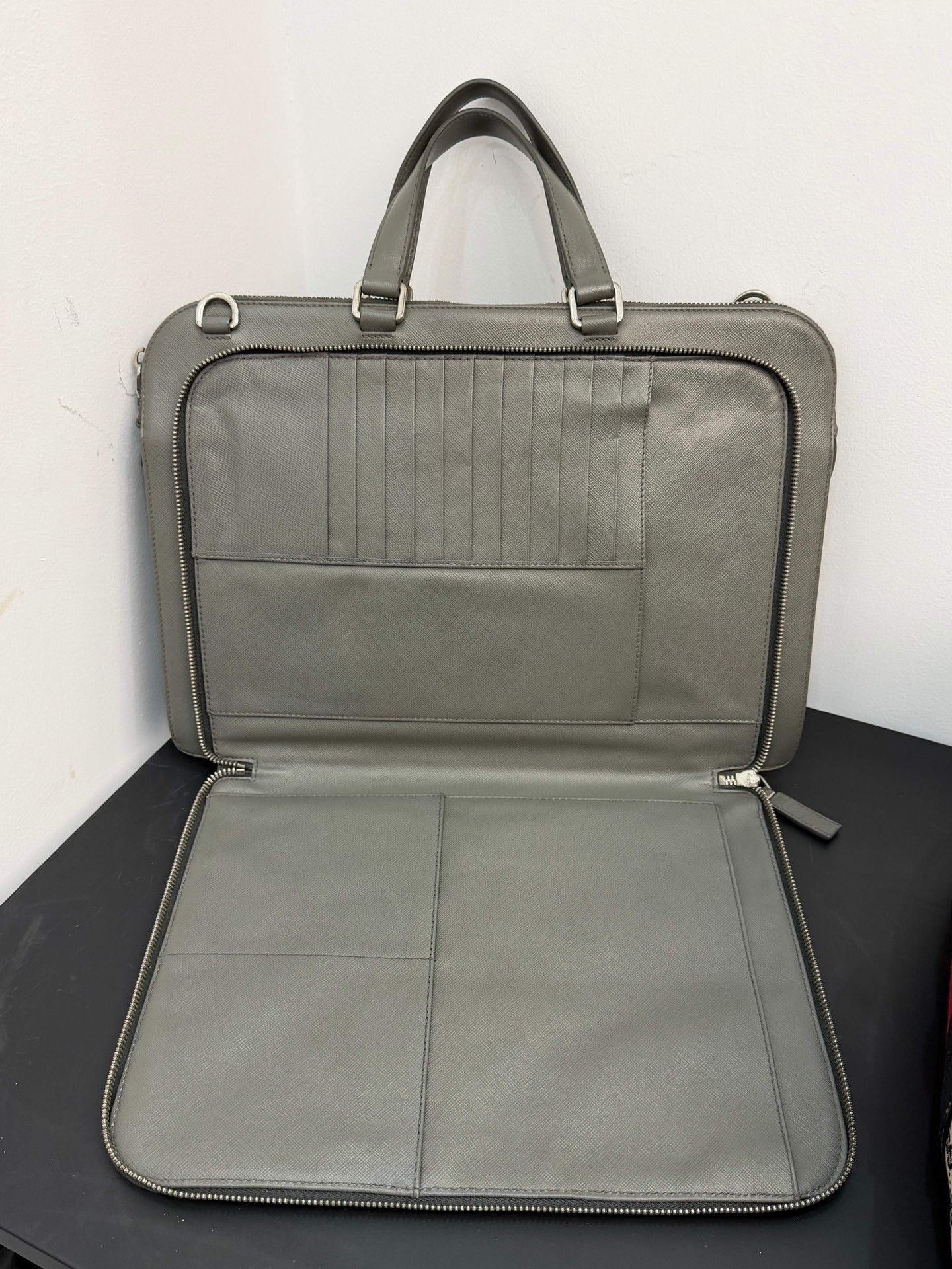 Prada Prada Men's Gray Cross-Grain Leather Briefcase Size ONE SIZE - 5 Thumbnail