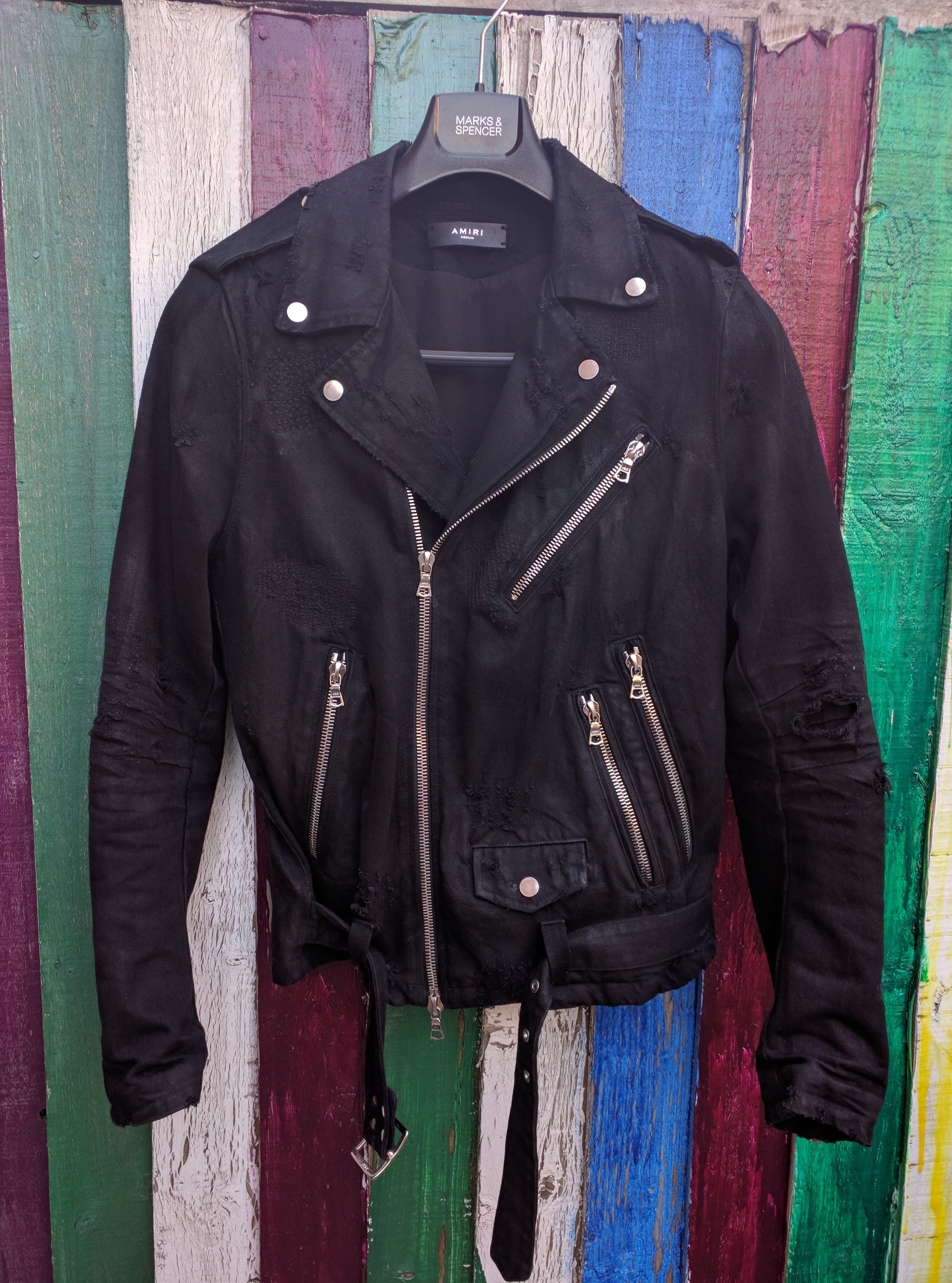 Amiri Distressed printed leather biker jacket - ShopStyle