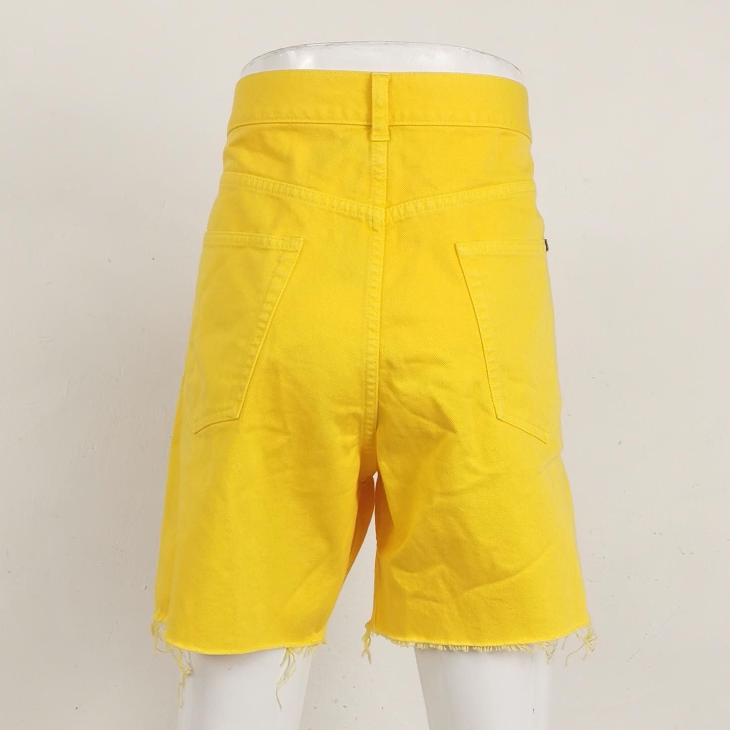 Saint Laurent Paris Saint Laurent Yellow Cotton Solid Shorts XL Size US 33 - 3 Thumbnail
